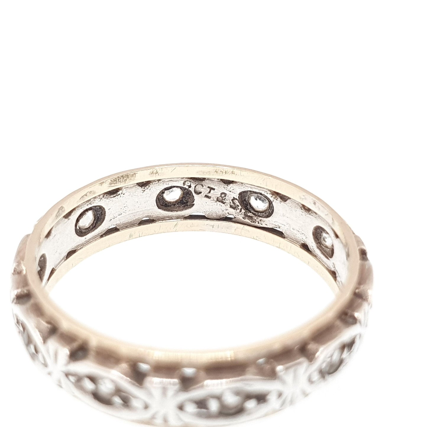 Antique 9ct 9k Gold Sterling Silver Eternity Ring Diamond White Spinel Band Art Deco Fine Estate Sparkly Full Womens Jewelry Jewellery