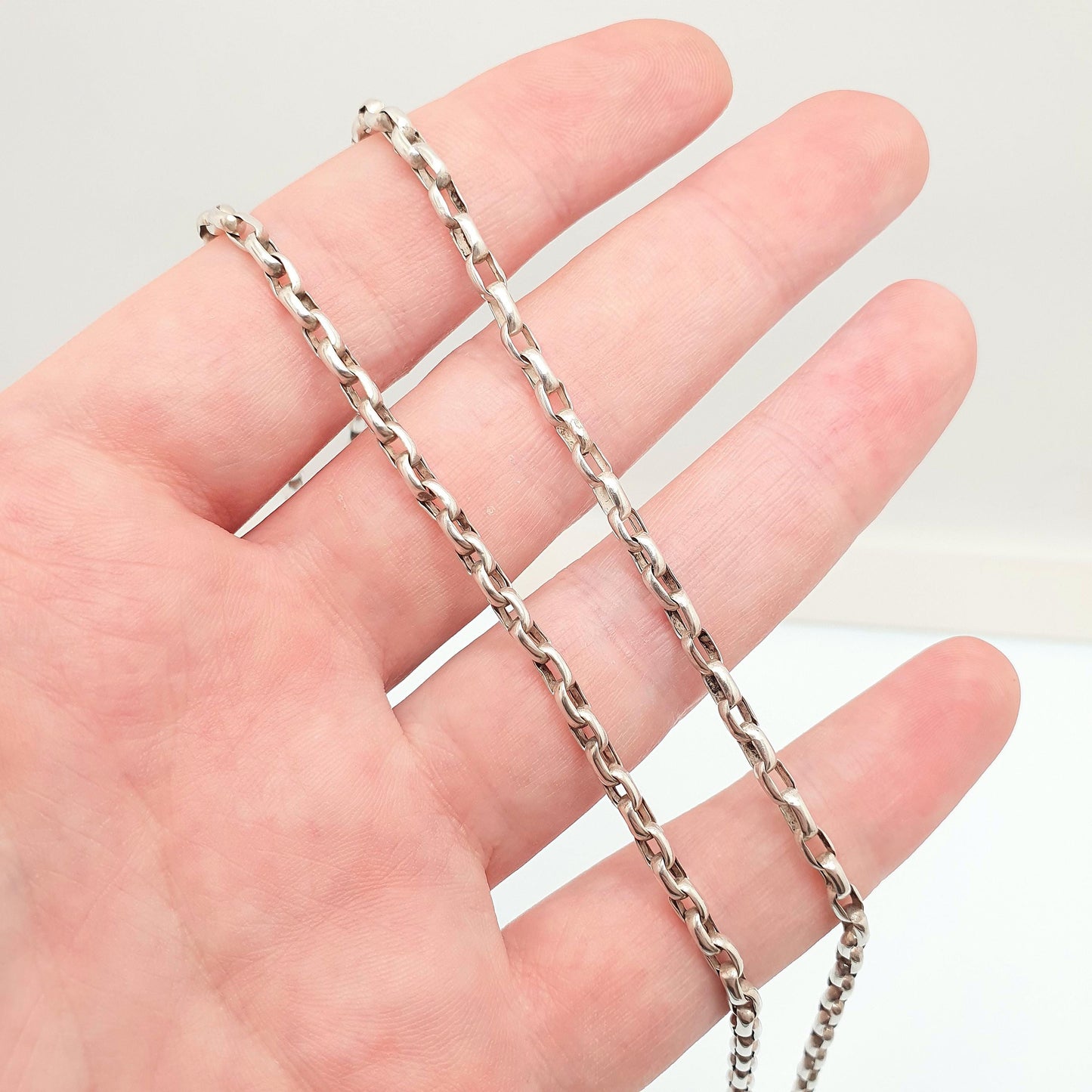 Antique Victorian Solid Silver Chain Necklace Belcher Oval Cable Link Long 53cm 20.8" 8.62g Vintage Mens Womens Jewellery Jewelry