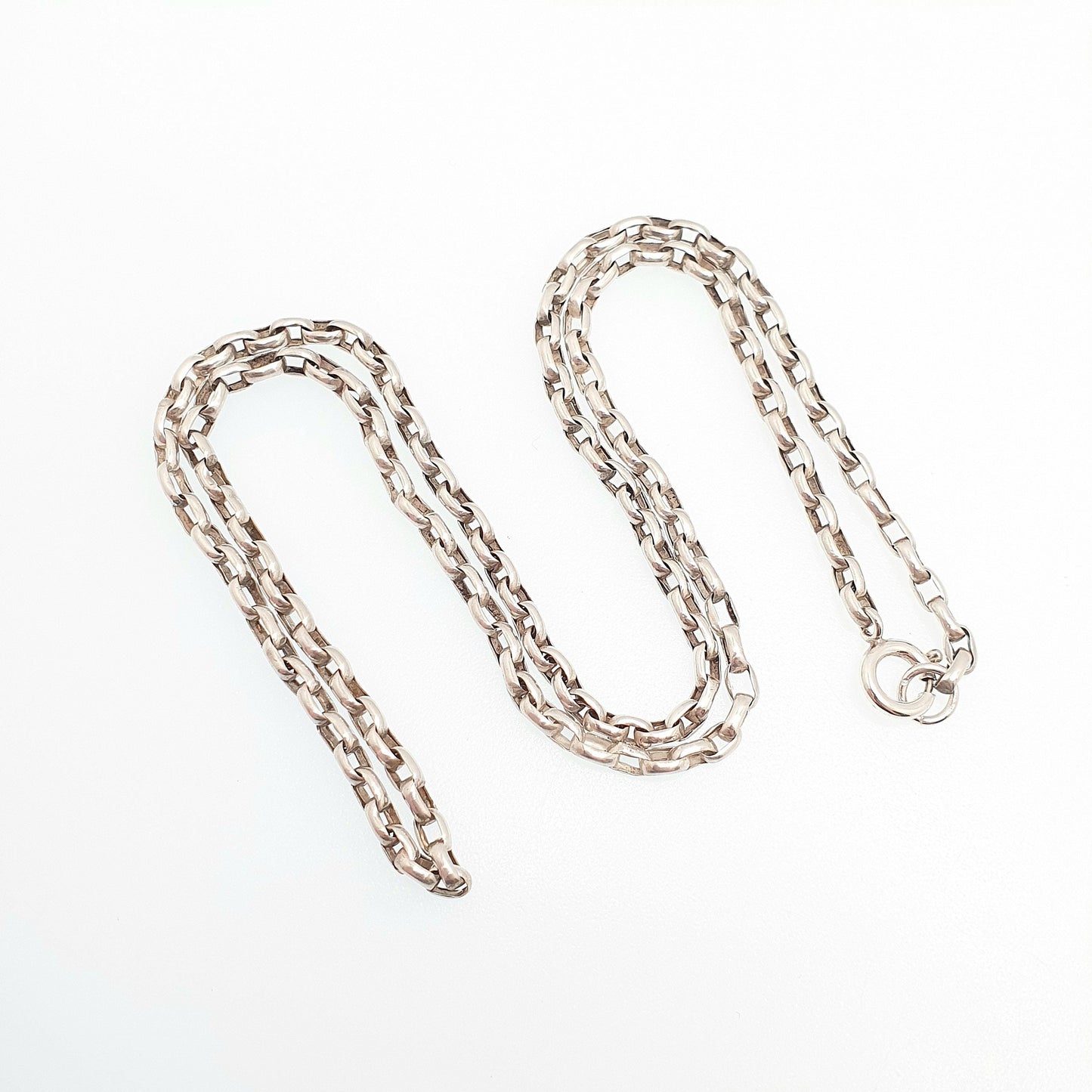 Antique Victorian Solid Silver Chain Necklace Belcher Oval Cable Link Long 53cm 20.8" 8.62g Vintage Mens Womens Jewellery Jewelry