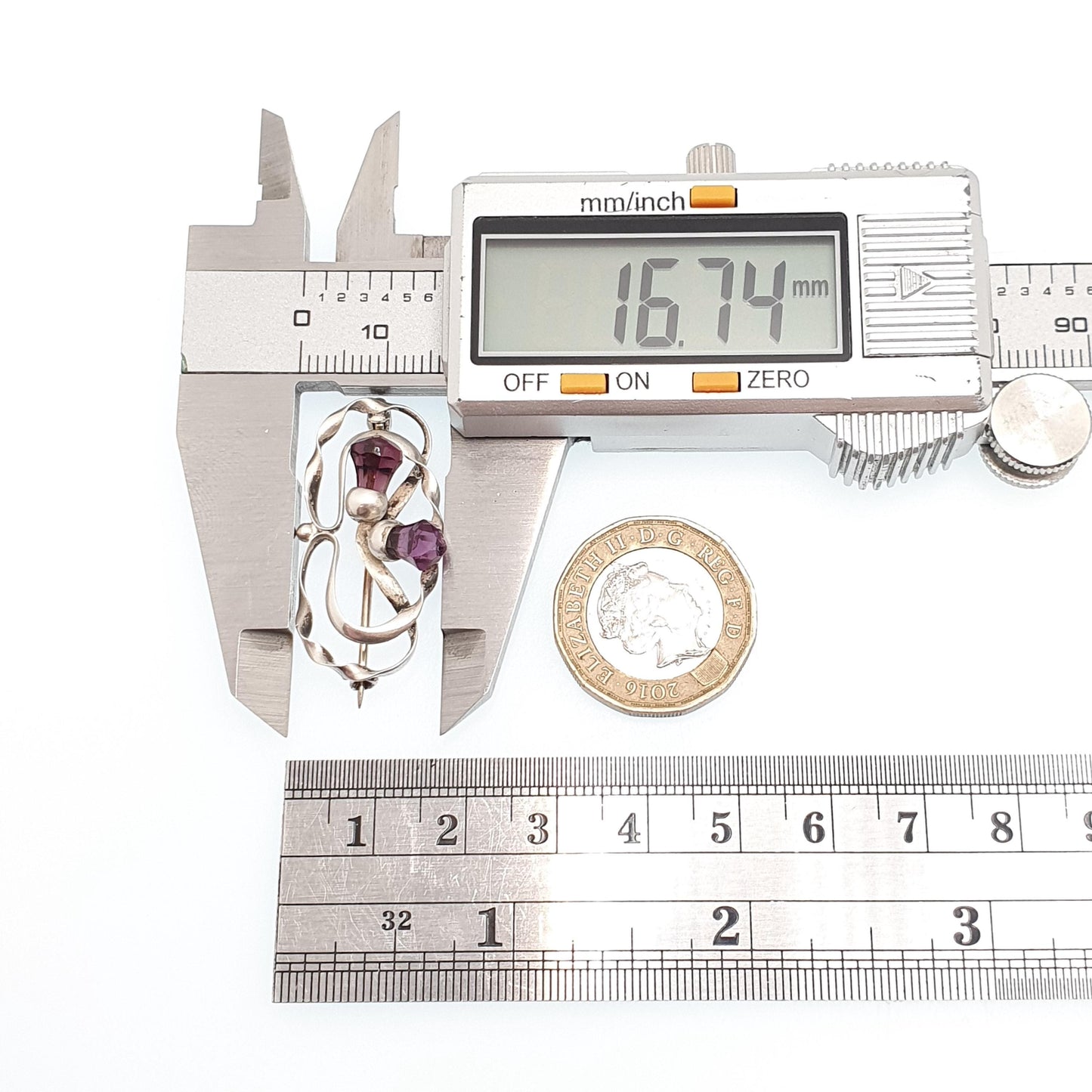 Antique Charles Horner Sterling Silver Thistle Brooch Amethyst Paste 1912 Hallmarked Art Nouveau Scottish Genuine CH Jewellery Jewelry