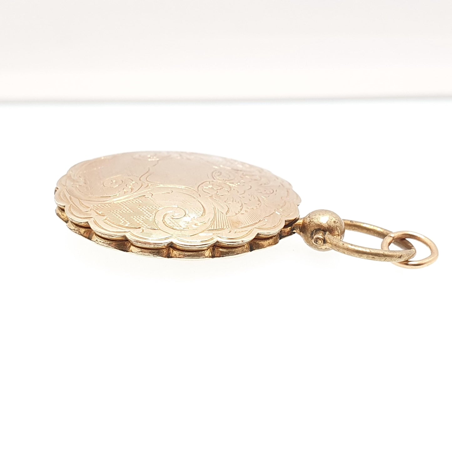 Antique Victorian 9ct 9k Gold Locket Necklace Pendant Large Big Solid Back & Front Pocket Watch Style Engraving Picture Jewelry Jewellery