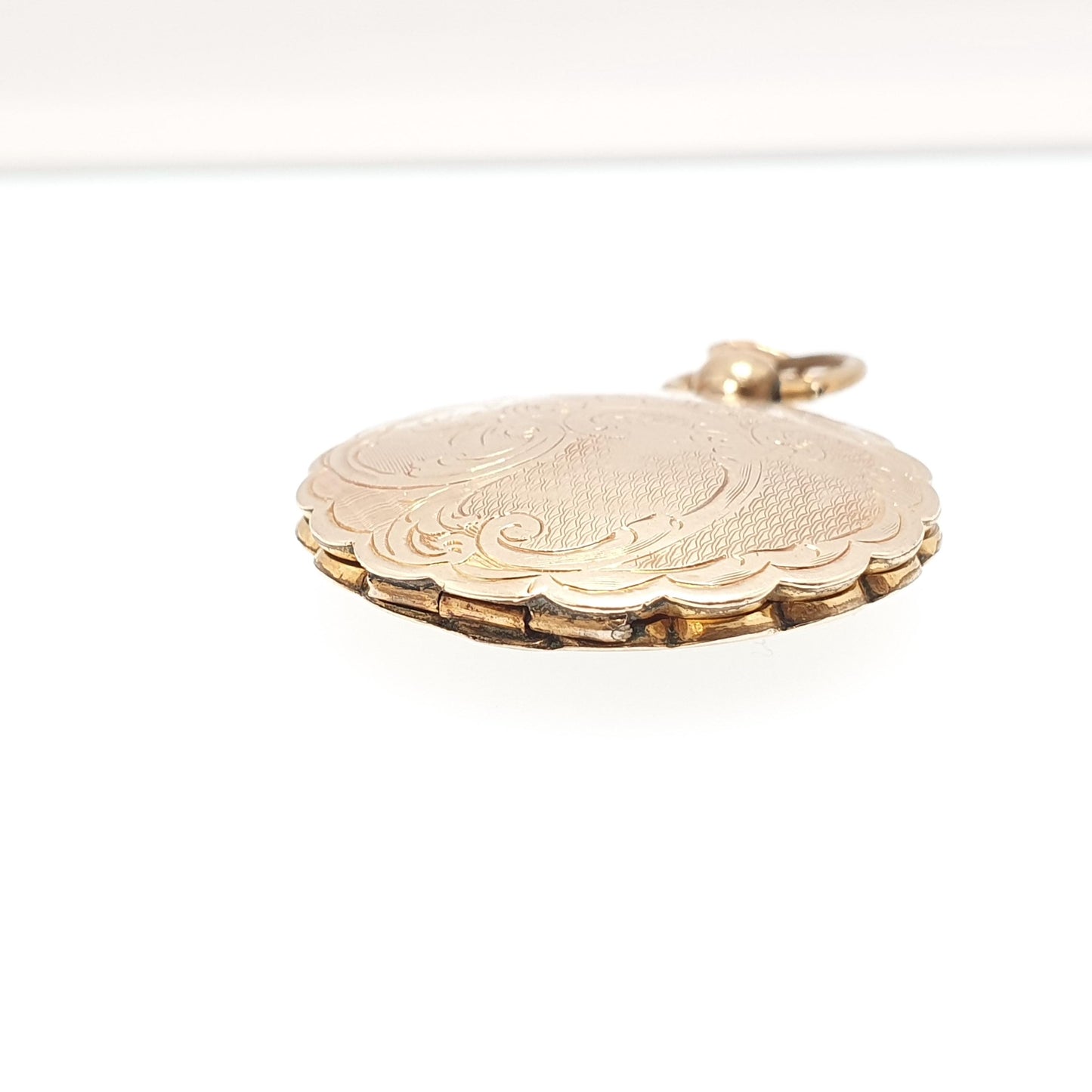 Antique Victorian 9ct 9k Gold Locket Necklace Pendant Large Big Solid Back & Front Pocket Watch Style Engraving Picture Jewelry Jewellery