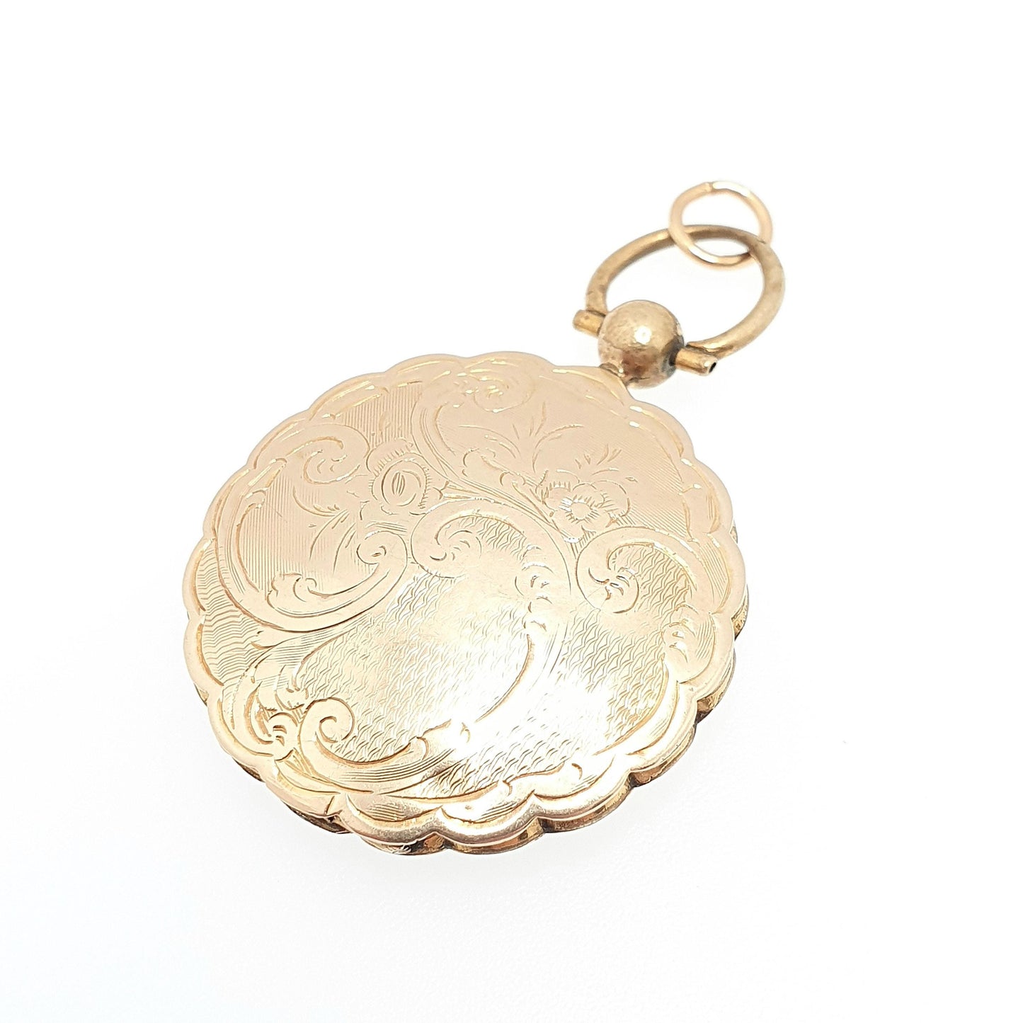 Antique Victorian 9ct 9k Gold Locket Necklace Pendant Large Big Solid Back & Front Pocket Watch Style Engraving Picture Jewelry Jewellery