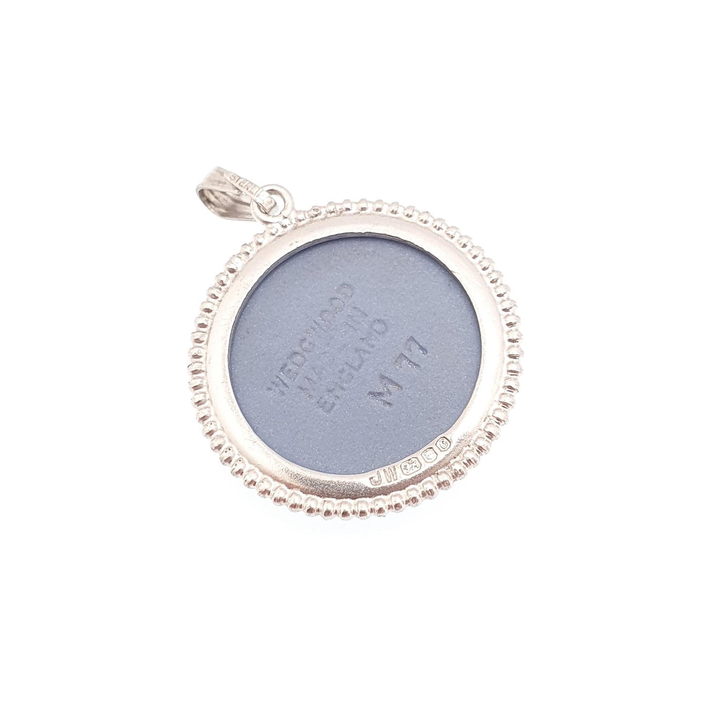Vintage Sterling Silver Genuine Blue Wedgwood Necklace Pendant 1977 Authentic Josiah Wedgwood Lady Womens Ladies Jewelry Jewellery Retro