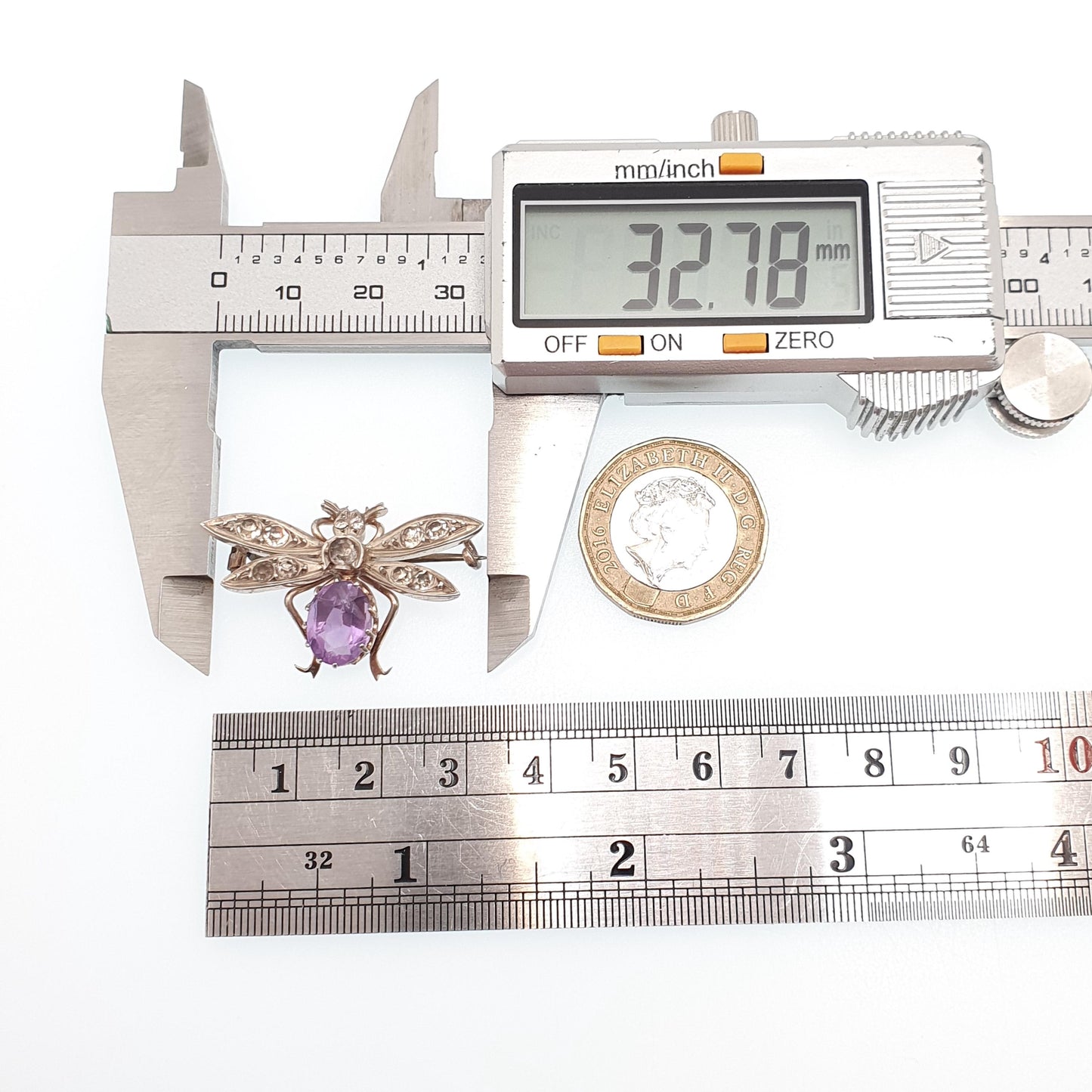 Antique Solid Silver Victorian Amethyst Fly Brooch Diamond Paste Pin Vintage 1800s Bug Insect Wings Gemstone Rare Womens Jewelry Jewellery