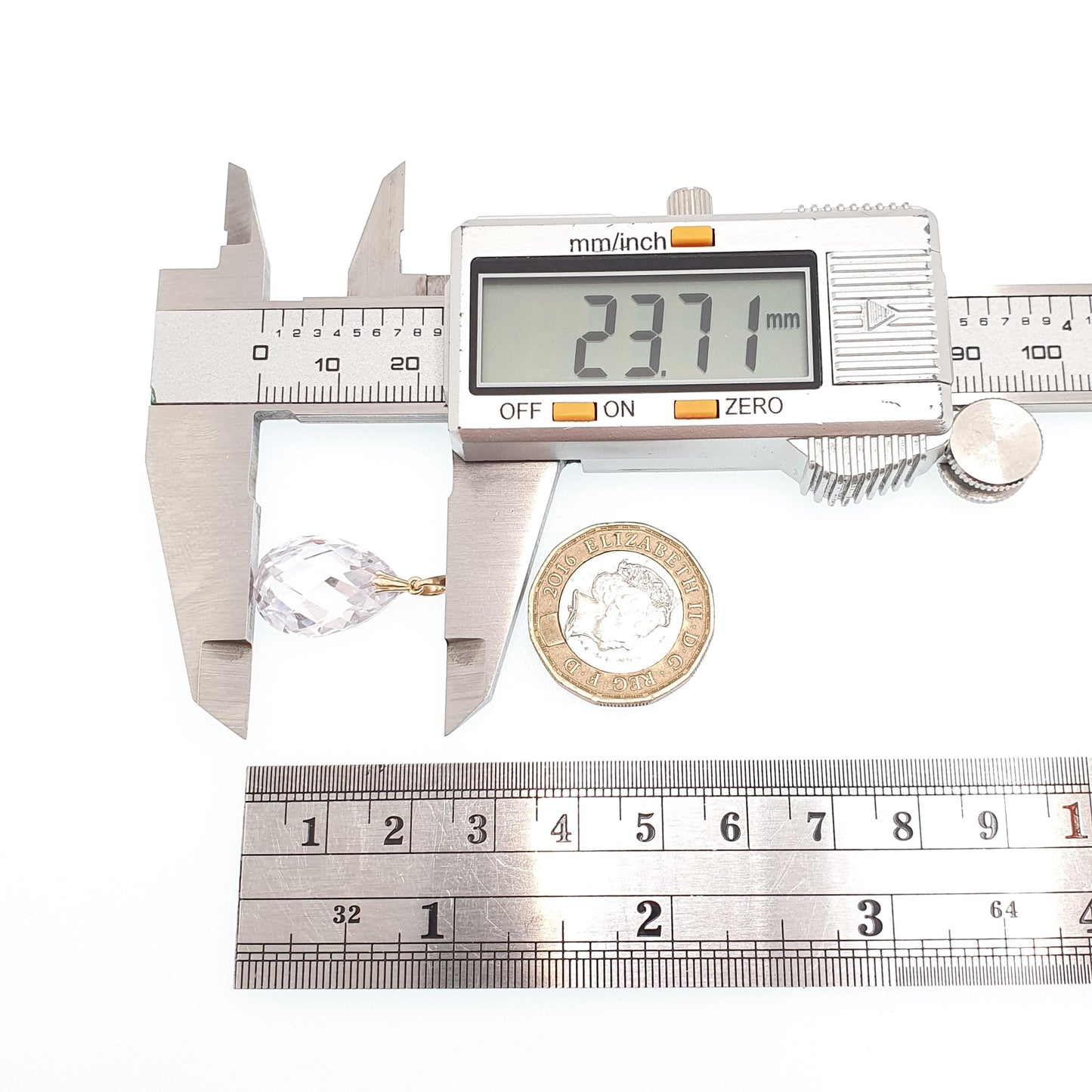 Vintage 14k 14kt Gold CZ Necklace Pendant Pear Cut Rose Cut Drop Solid 585 Gemstone Hanging Dangle Retro Womens Jewelry Jewellery