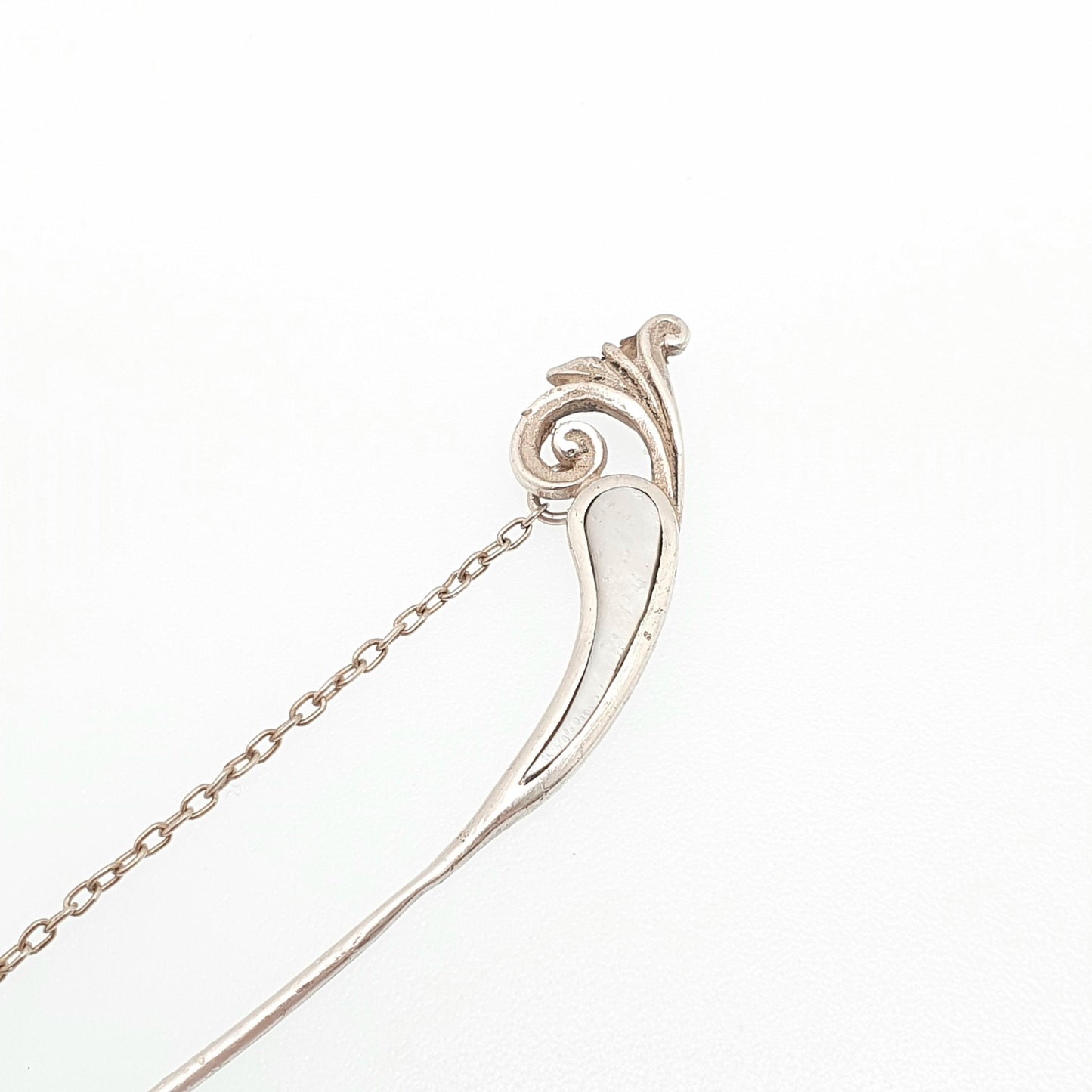 RESERVED/SOLD DON Antique Sterling Silver Art Nouveau Stick Pin Mother of Pearl Shell Gemstone Scroll Swirl Vintage Jacket
