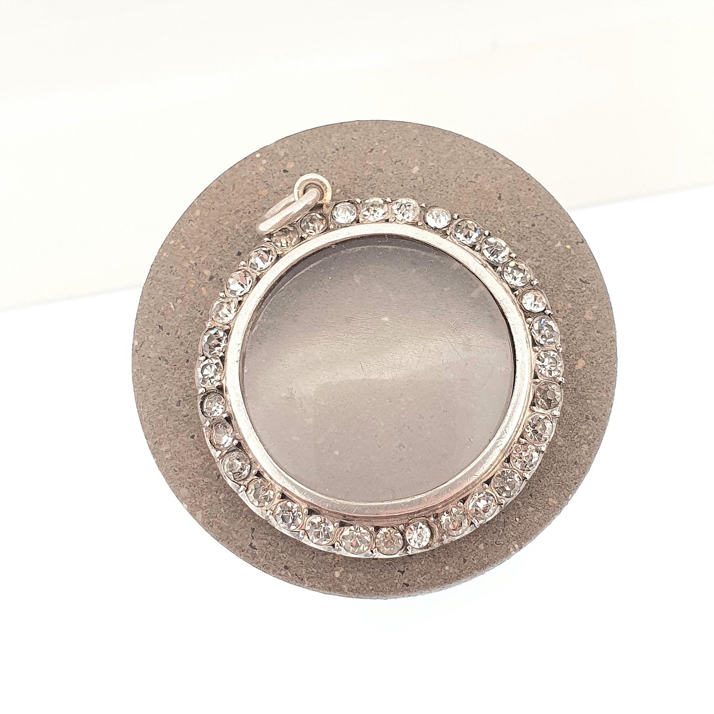 Antique Sterling Silver Locket Diamond Paste Pendant Edwardian Necklace Picture Photo Double Sided Fine Womens Vintage Jewelry Jewellery