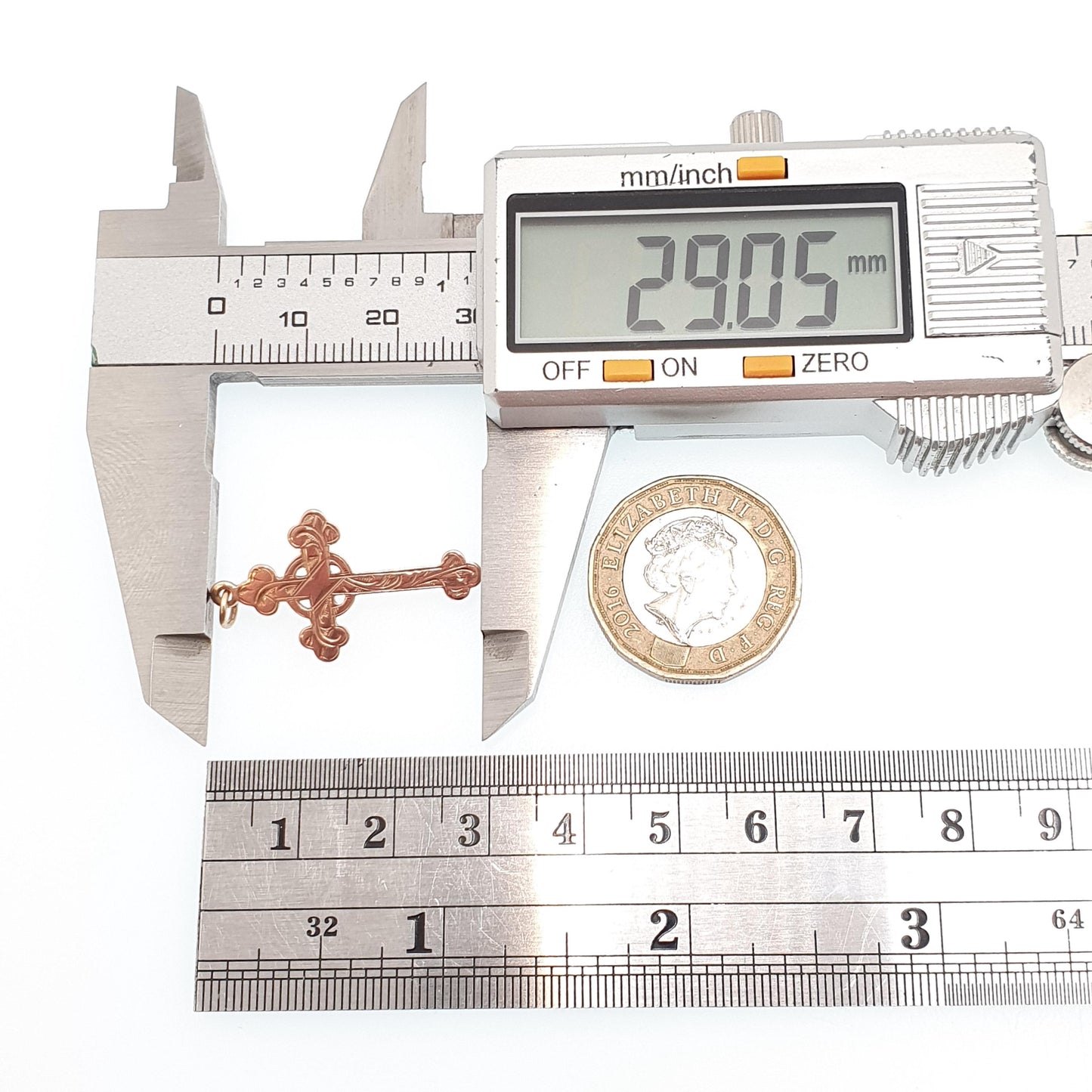 Antique 9ct 9k Rose Gold Crucifix Necklace Cross Pendant 1920 Hallmark Engraved Cruciform Solid 9k 375 Vintage Womens Mens Jewellery Jewelry