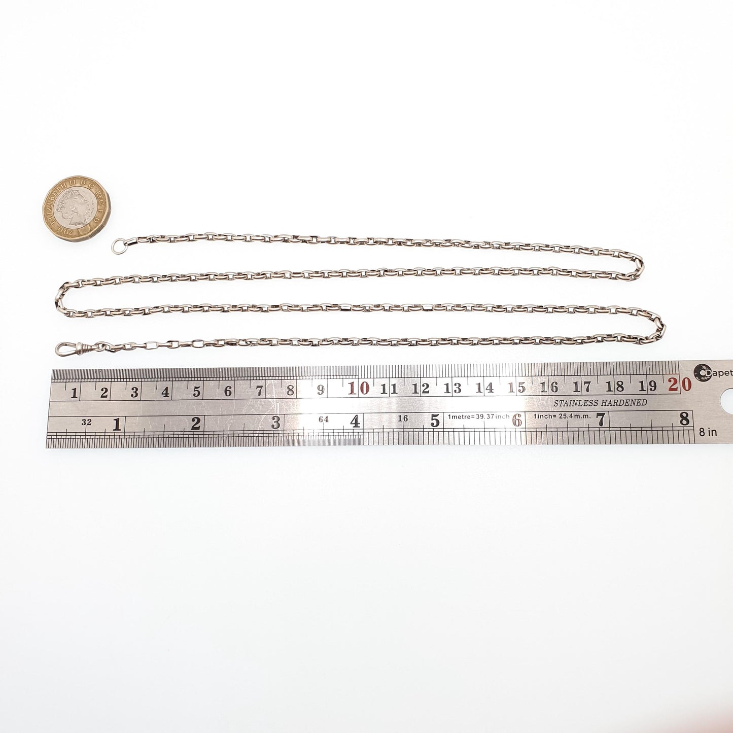 Antique Victorian Solid Silver Chain Necklace Belcher Oval Cable Link Long 77cm 30.3" 15.11g Vintage Dog Clip Womens Jewellery Jewelry