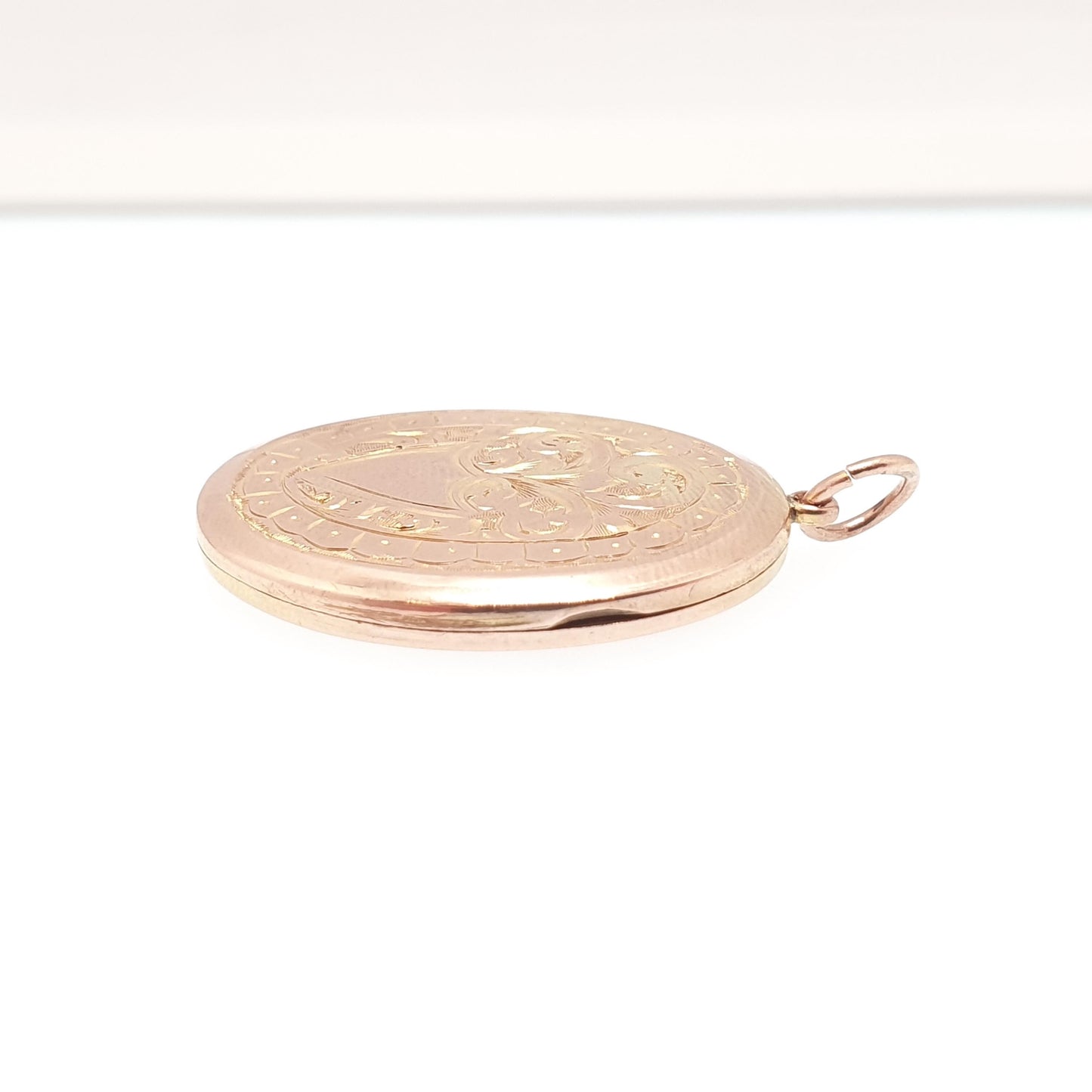 Antique 9ct Rose Gold Locket Large Oval Solid 9k 375 Engraved Small Cute Pendant Love Gift Back & Front Necklace Jewelry Womens Jewellery