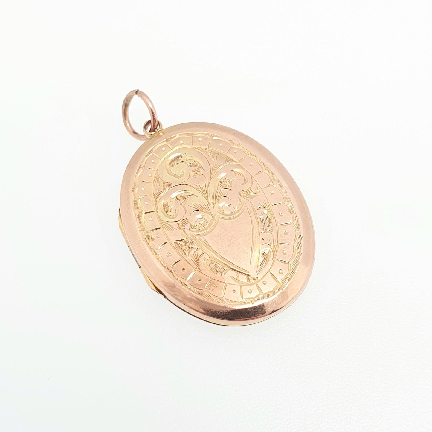 Antique 9ct Rose Gold Locket Large Oval Solid 9k 375 Engraved Small Cute Pendant Love Gift Back & Front Necklace Jewelry Womens Jewellery