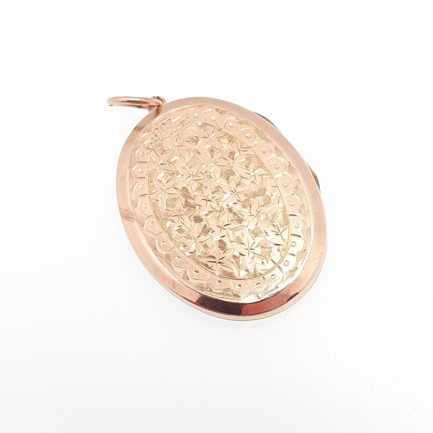 Antique 9ct Rose Gold Locket Large Oval Solid 9k 375 Engraved Small Cute Pendant Love Gift Back & Front Necklace Jewelry Womens Jewellery