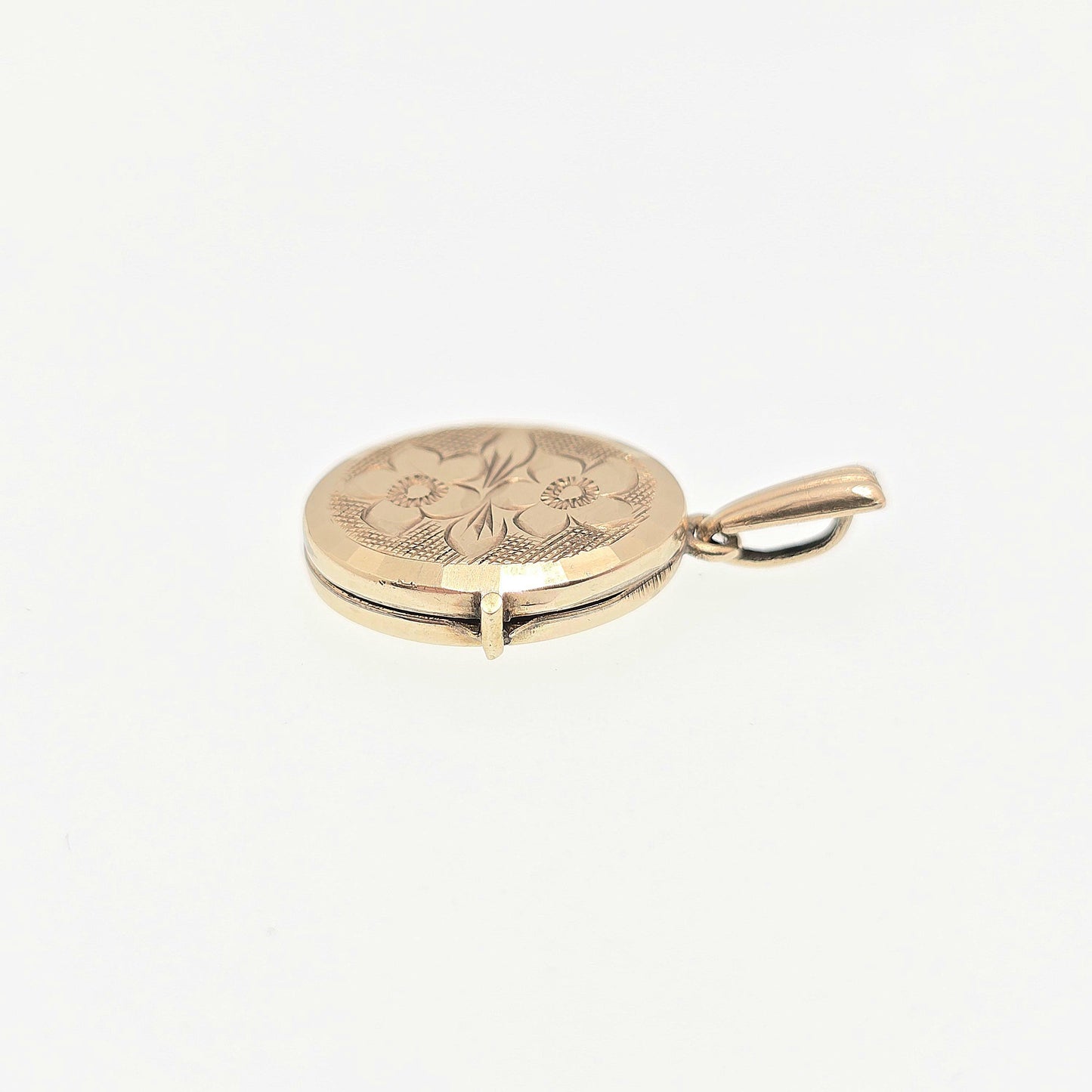 Vintage 9ct Gold Oval Locket Flower Engraved Solid 9k 375 Pendant Georg Jensen Style Small Back & Front Necklace Jewelry Womens Jewellery