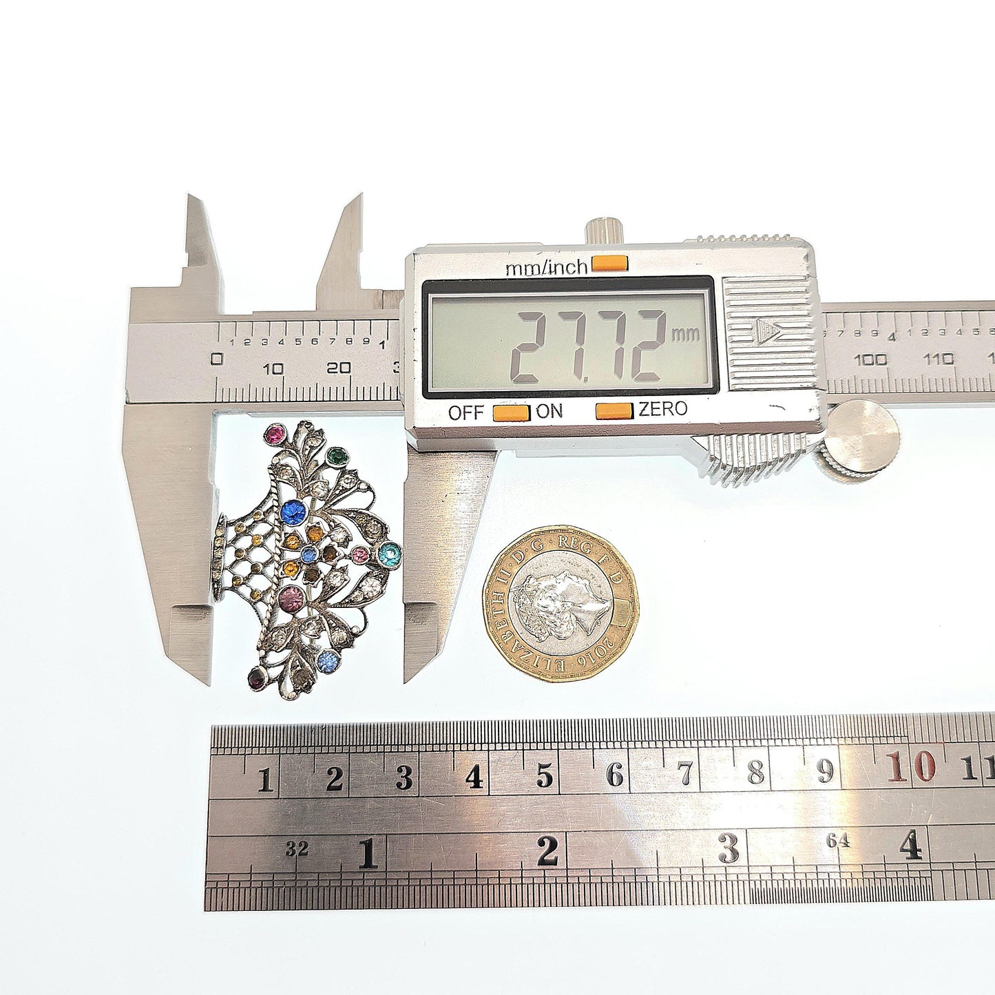 Antique Solid Silver Victorian Giardinetti Brooch Paste Little Garden Flower Basket Large Italian Gift Vintage Womens Jewelry Jewellery