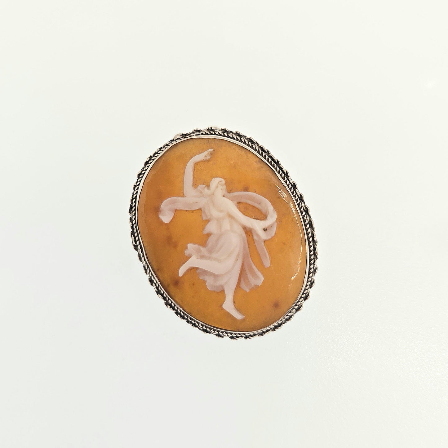 Antique Solid Silver Grace Cameo Brooch Pendant Art Deco Shell Hand Carved Necklace Dancing Fine Estate Vintage Jewelry Jewellery Jewelry