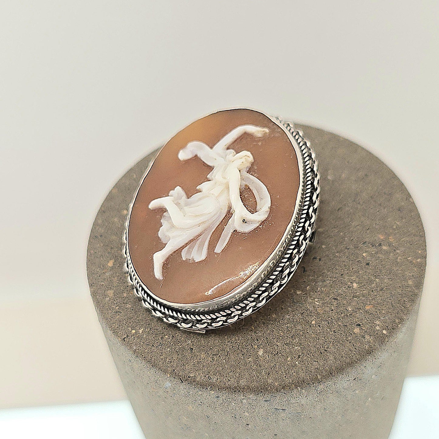 Antique Solid Silver Grace Cameo Brooch Pendant Art Deco Shell Hand Carved Necklace Dancing Fine Estate Vintage Jewelry Jewellery Jewelry