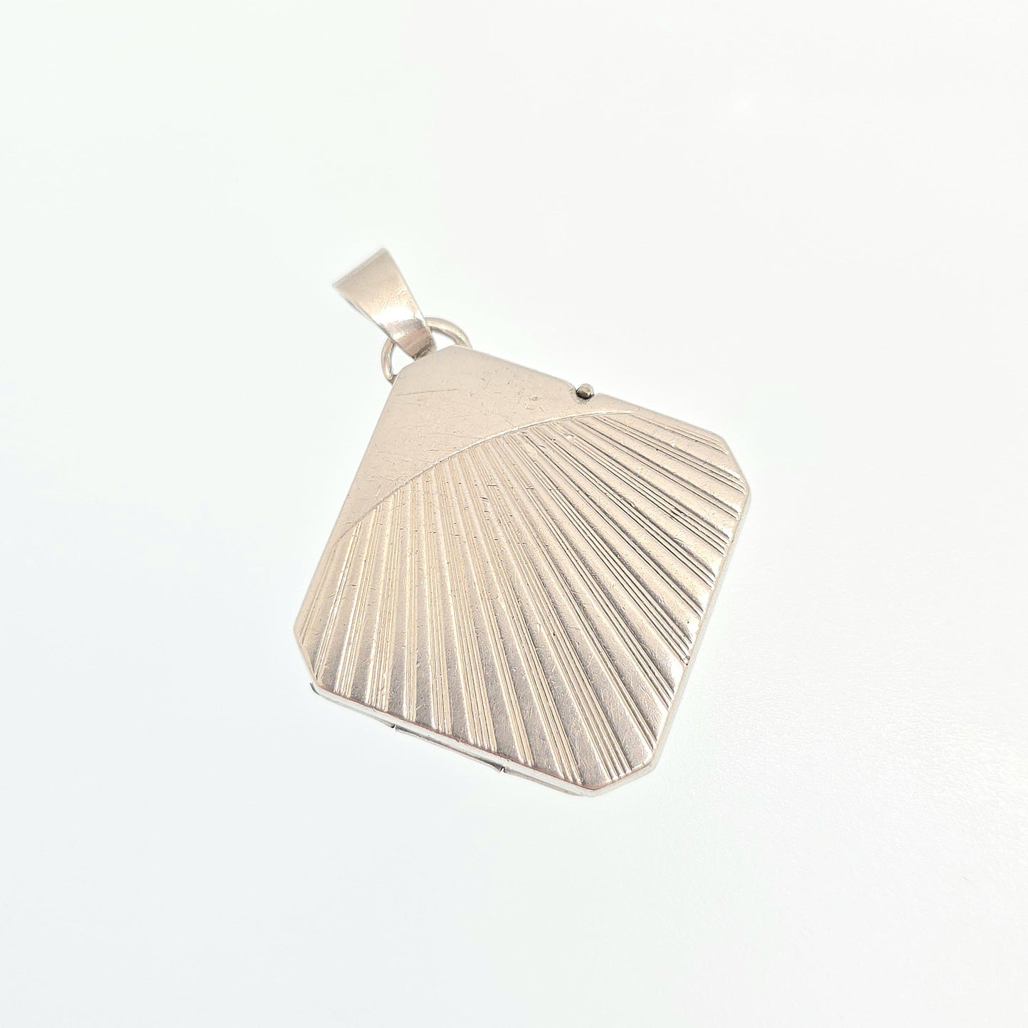 Antique Sterling Silver Locket Art Deco Square Sunburst Pattern Necklace Pendant Rare Fine 1920s Picture Photo Jewelry Vintage Jewellery