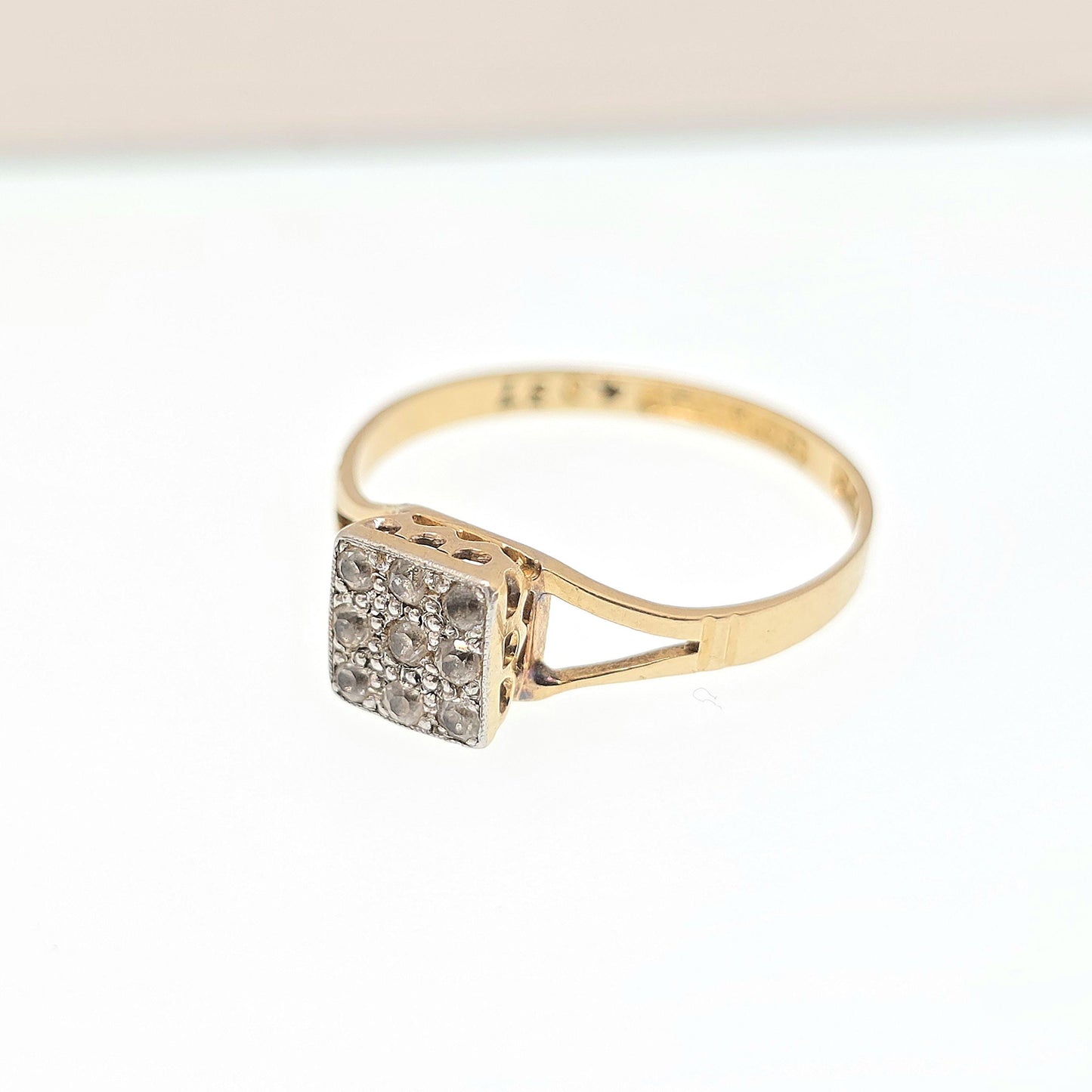 Antique 18k 18ct Gold White Sapphire Ring Art Deco Square Grid Platinum Solid 750 18kt Wedding Womens Engagement Vintage Jewellery Jewelry