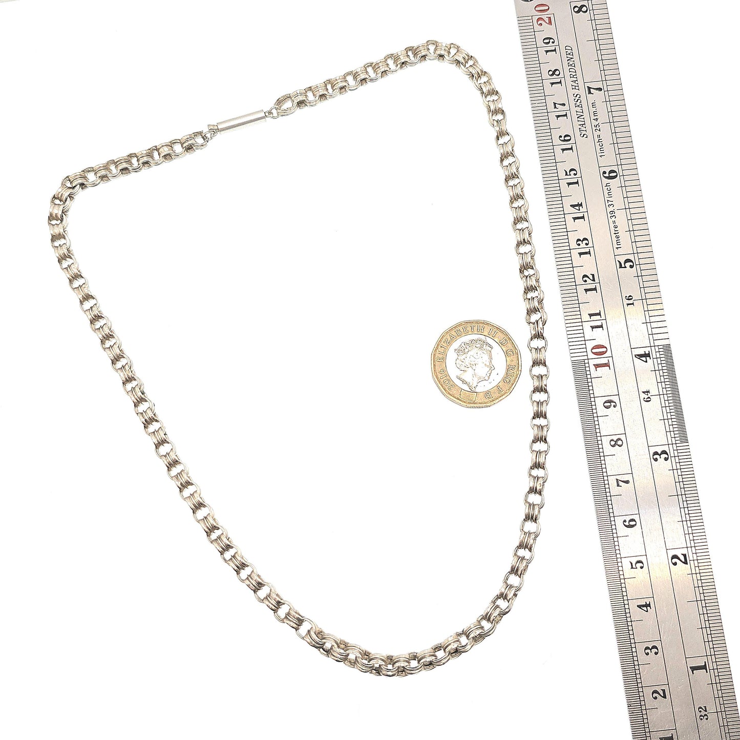 Antique Victorian Solid Silver Belcher Chain Necklace 46cm 18.1" 10.98g Chunky Thick Rolo Links Large 1800s Vintage Mens Womens Jewelry
