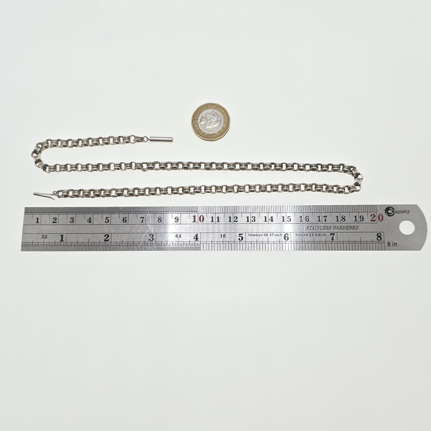 Antique Victorian Solid Silver Belcher Chain Necklace 46cm 18.1" 10.98g Chunky Thick Rolo Links Large 1800s Vintage Mens Womens Jewelry