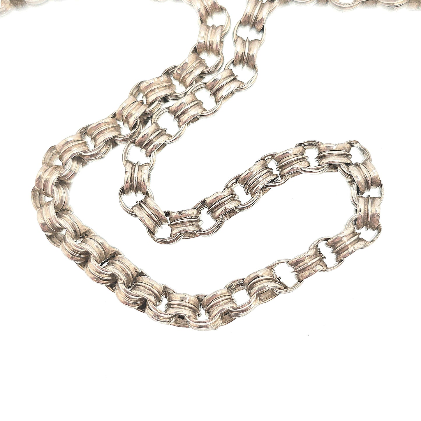 Antique Victorian Solid Silver Belcher Chain Necklace 46cm 18.1" 10.98g Chunky Thick Rolo Links Large 1800s Vintage Mens Womens Jewelry