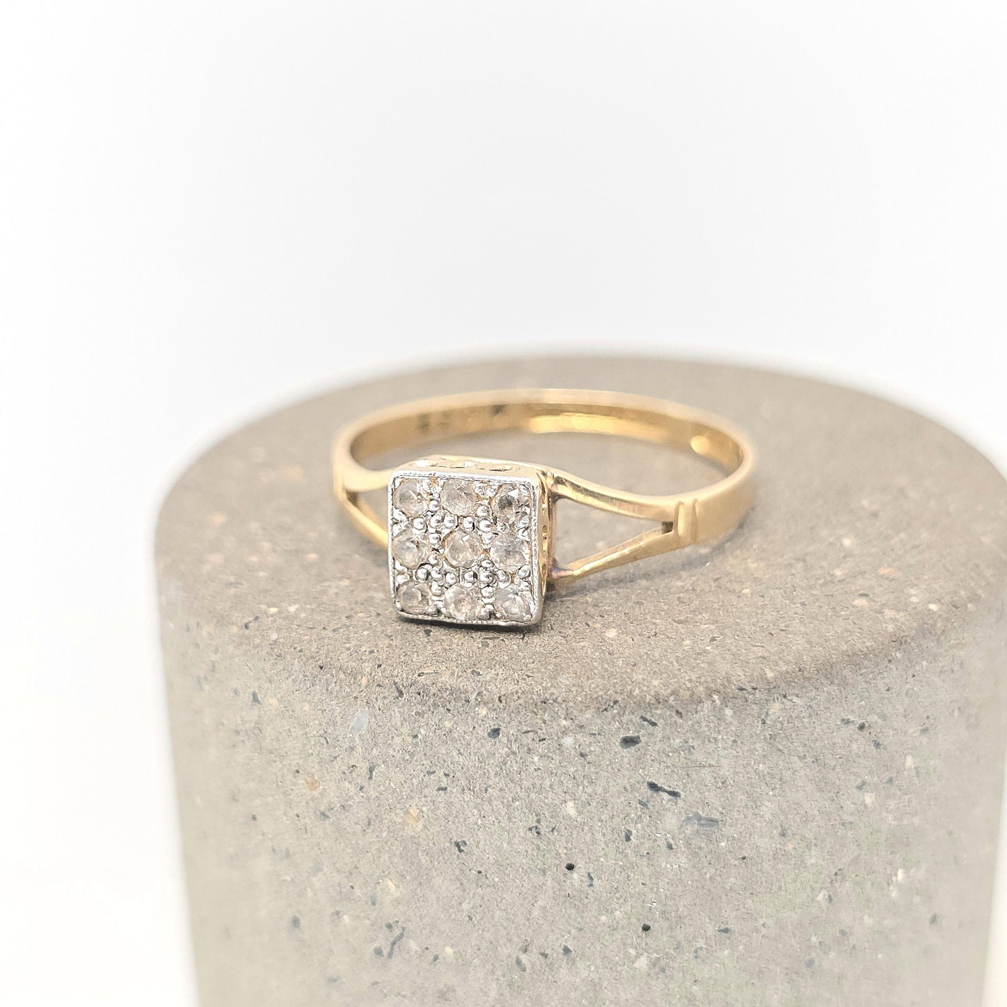 Antique 18k 18ct Gold White Sapphire Ring Art Deco Square Grid Platinum Solid 750 18kt Wedding Womens Engagement Vintage Jewellery Jewelry