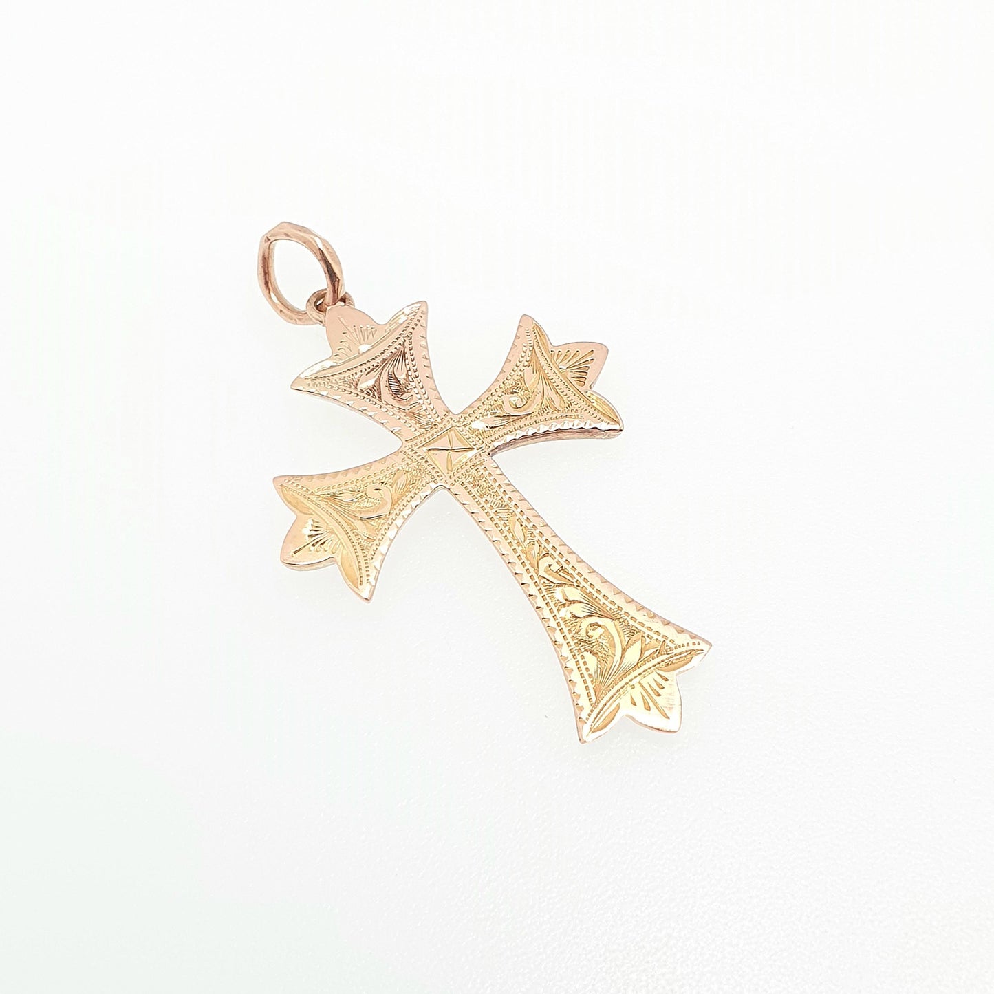 Antique 9ct 9k Gold Crucifix Necklace Cross Pendant 1911 Hallmark Engraved Cruciform Solid 9k 375 Vintage Womens Mens Jewellery Jewelry