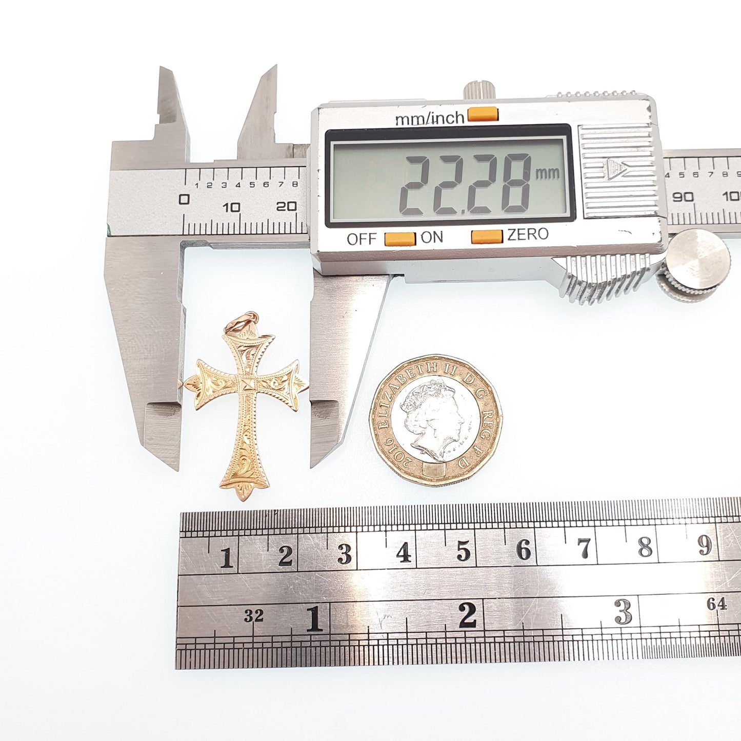 Antique 9ct 9k Gold Crucifix Necklace Cross Pendant 1911 Hallmark Engraved Cruciform Solid 9k 375 Vintage Womens Mens Jewellery Jewelry