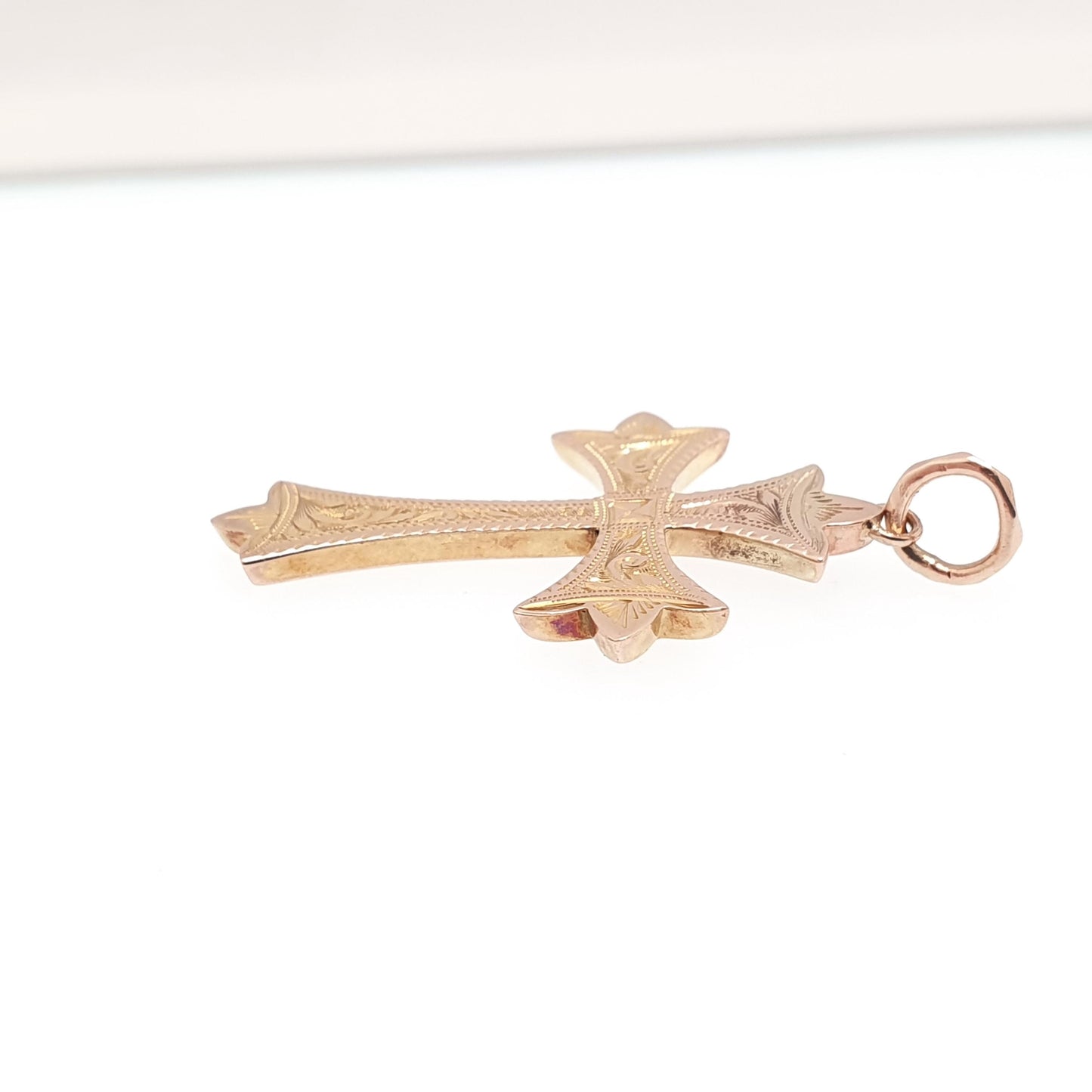 Antique 9ct 9k Gold Crucifix Necklace Cross Pendant 1911 Hallmark Engraved Cruciform Solid 9k 375 Vintage Womens Mens Jewellery Jewelry