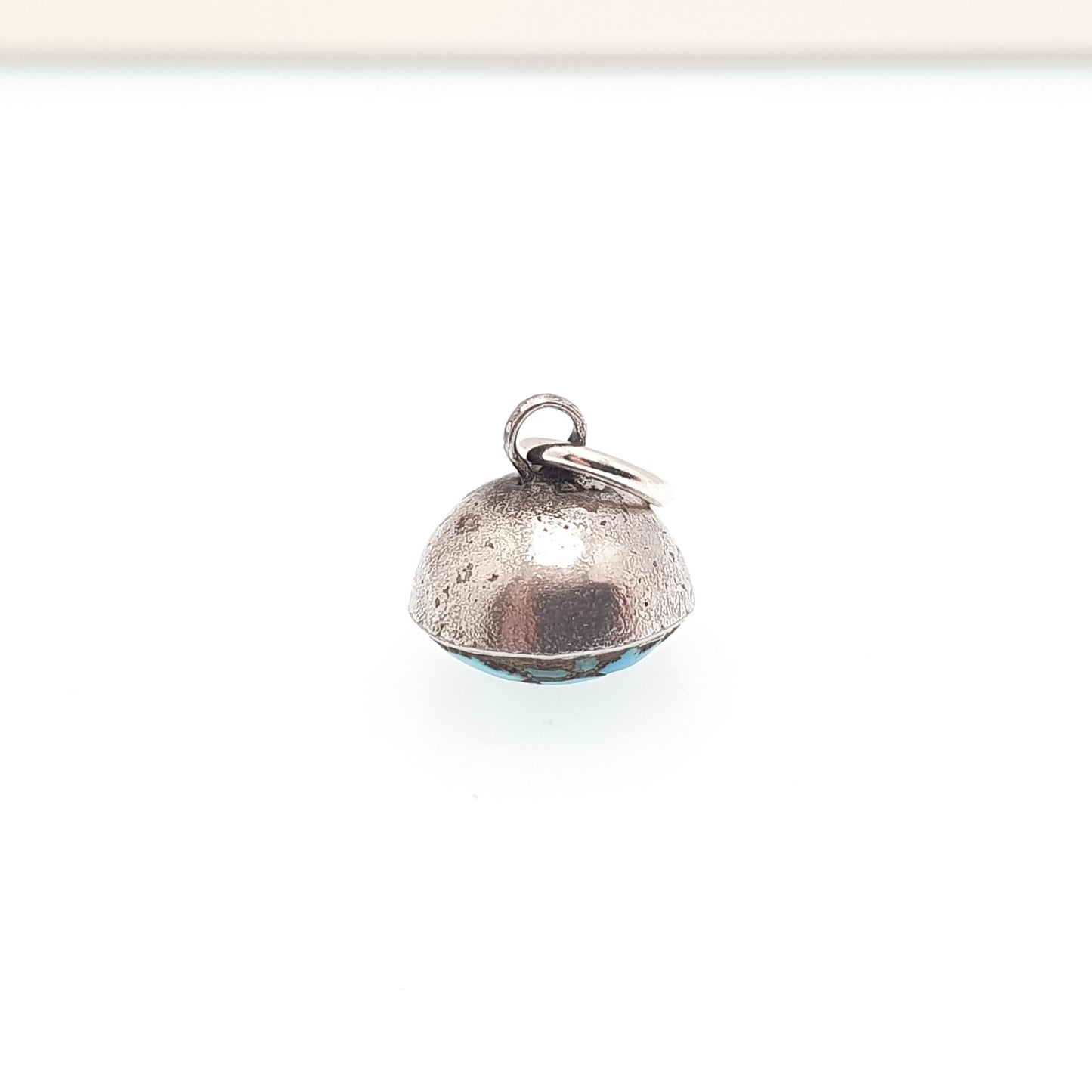 Antique Victorian Turquoise Solid Silver Pendant Old Button or Cuff Link Necklace Mosaic Matrix Natural Round Vintage Jewelry Jewellery