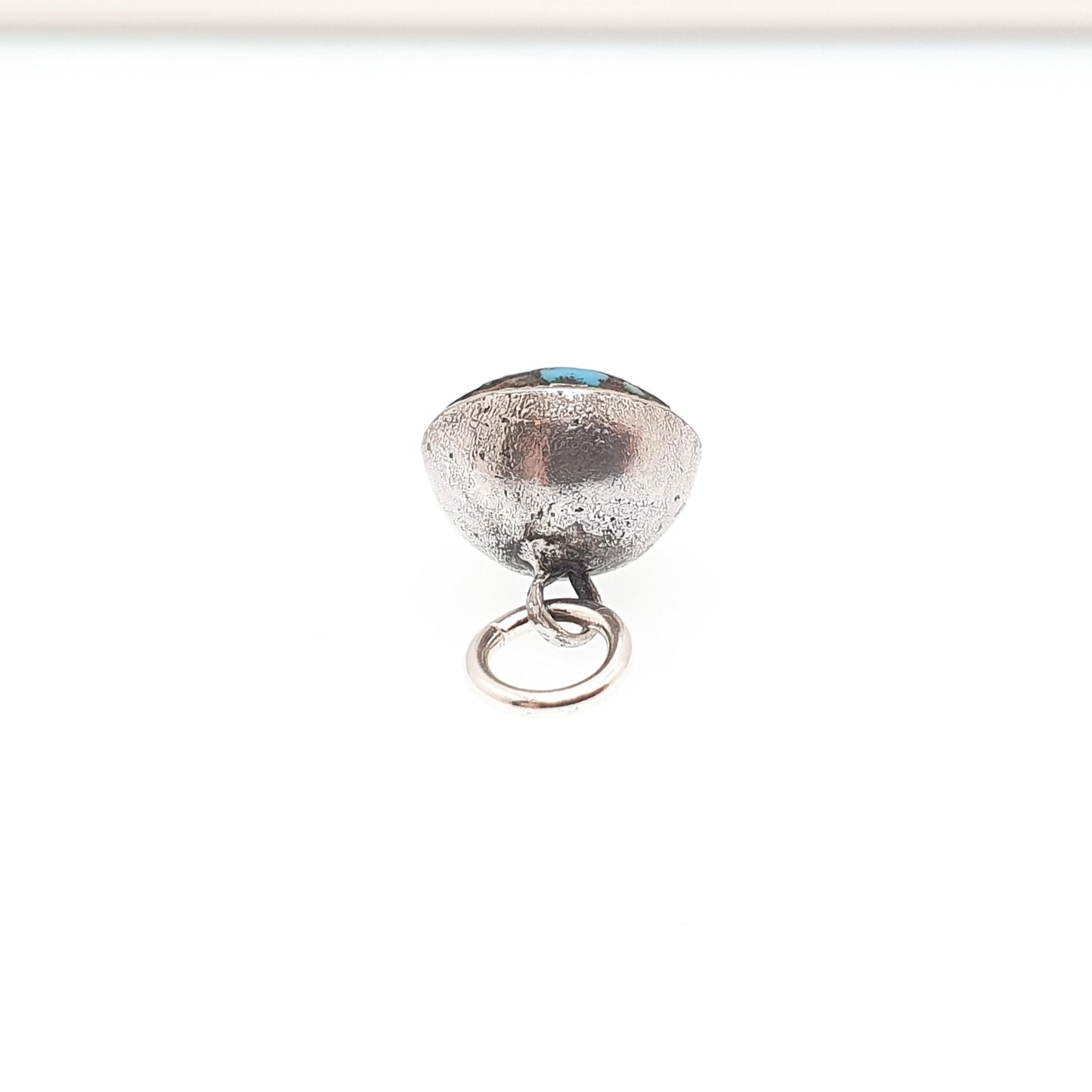 Antique Victorian Turquoise Solid Silver Pendant Old Button or Cuff Link Necklace Mosaic Matrix Natural Round Vintage Jewelry Jewellery