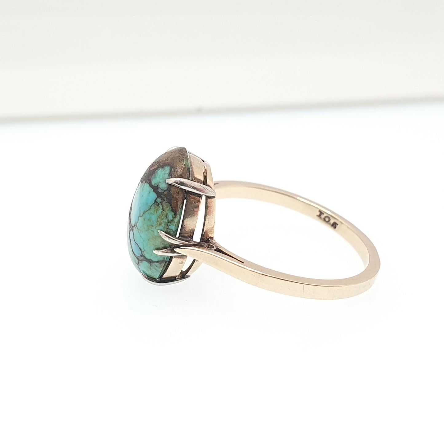 Antique Turquoise Gold Ring Solid 9ct 9k 9kt Natural Matrix Gemstone Signet Big Large Oval Vintage Womens Ladies Jewelry Jewellery