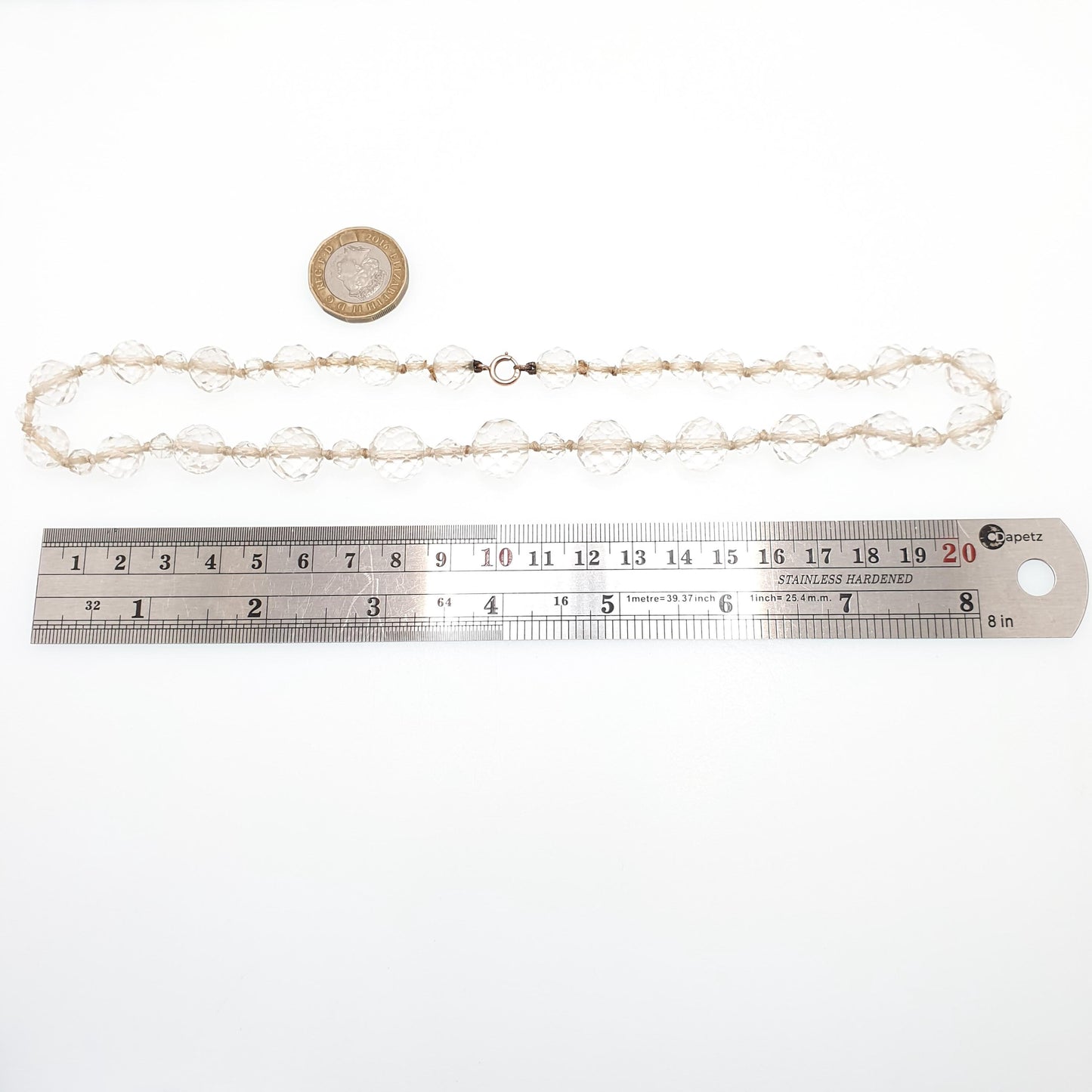 Antique 9ct Gold Rock Crystal Bead Necklace Pools of Light Solid 9k 375 Genuine Real White Quartz Gemstone Fine Vintage Jewelry Jewellery