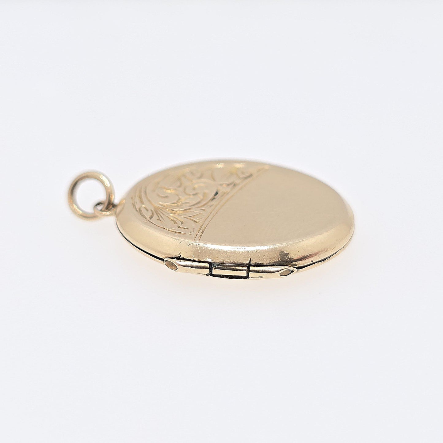 Antique 9ct 9k Gold Locket Pendant Oval Engraved Necklace Solid 375 Yellow Back & Front Vintage Fine Estate Picture Jewelry Jewellery
