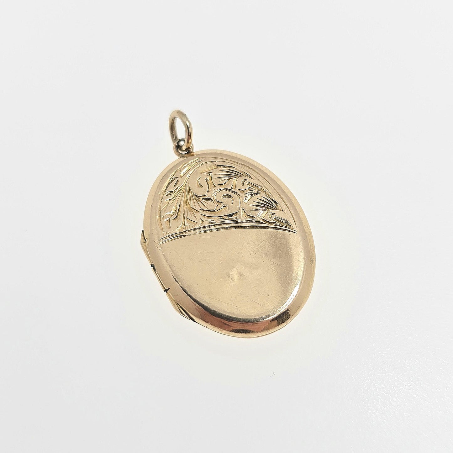 Antique 9ct 9k Gold Locket Pendant Oval Engraved Necklace Solid 375 Yellow Back & Front Vintage Fine Estate Picture Jewelry Jewellery