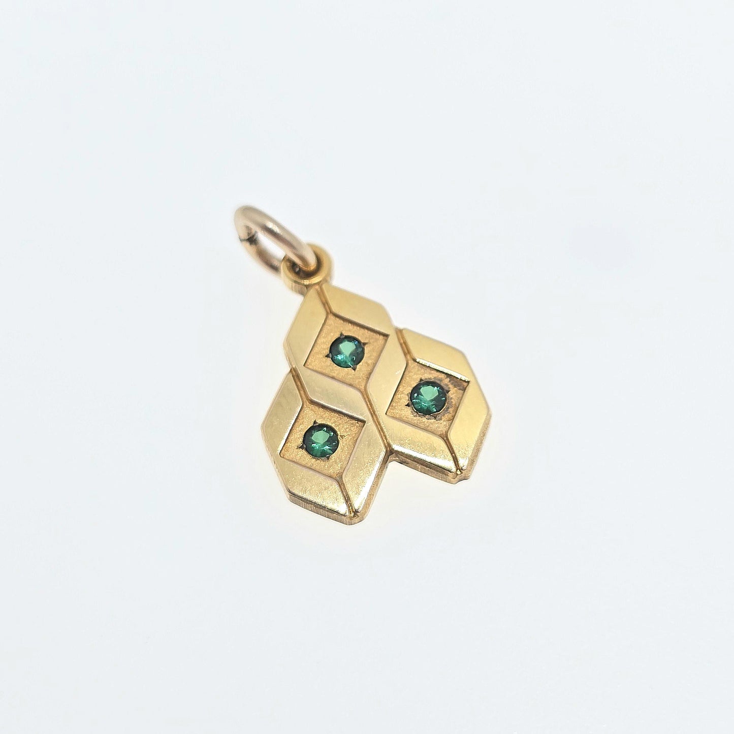 Vintage 10k Gold Honeycomb Pendant Necklace Green Tourmaline Solid 417 10kt Necklace Honey Bee Yellow Modernist Retro Jewelry Jewellery