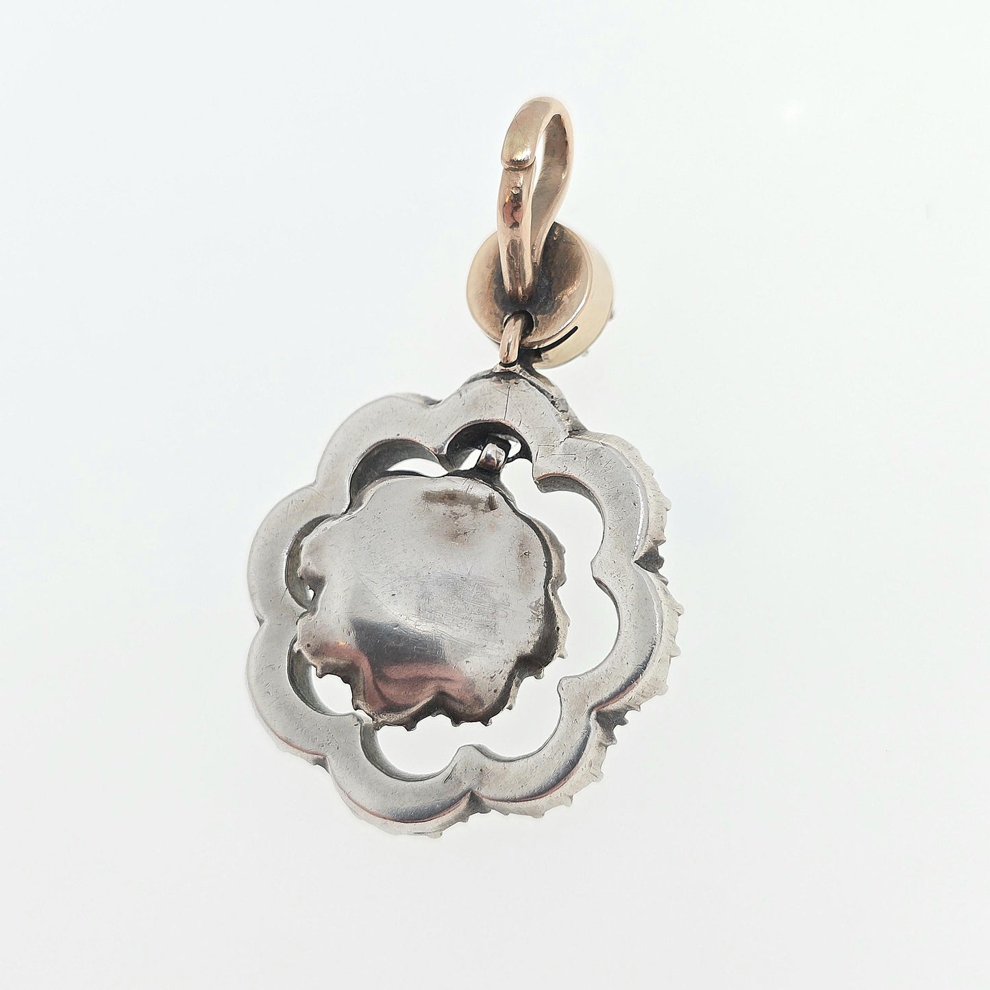 Antique Victorian Solid Silver Diamond Paste Pendant 9ct Gold Necklace Old Cut Rare Sparkly Mid 1800s Vintage Jewellery Jewelry