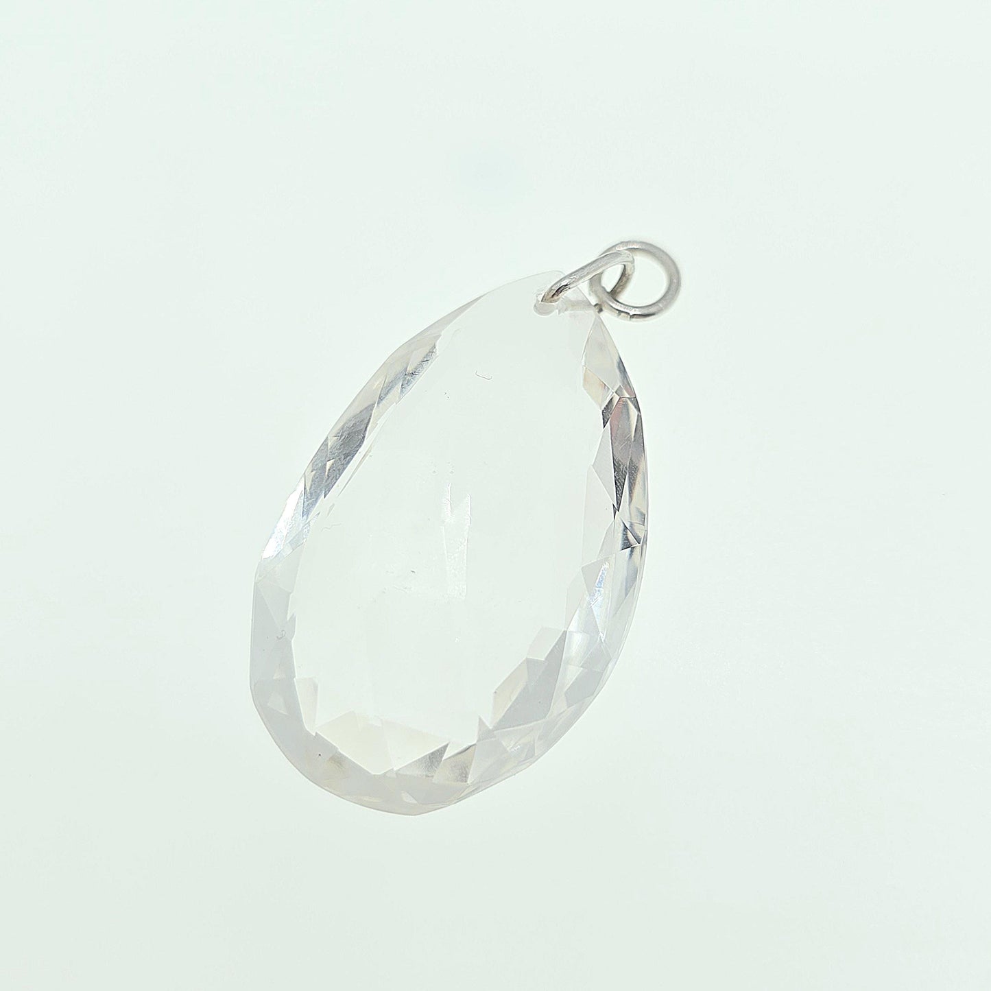 Antique Rock Crystal Quartz Solid Silver Pendant Necklace Art Deco Large Big Faceted 1920s Gemstone Clear Style Womens Jewelry Jewellery