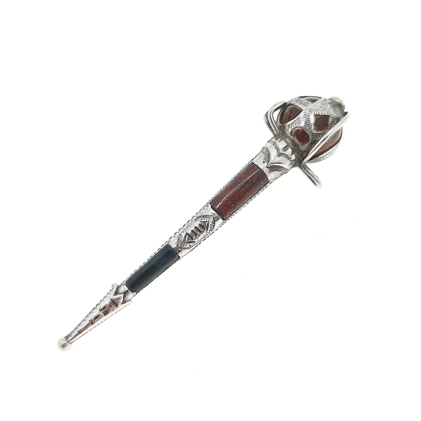Antique Sterling Silver Dirk Brooch Pin Scottish Sword Bloodstone Red Jasper Victorian Scotland Genuine Real Vintage Jewelry Jewellery