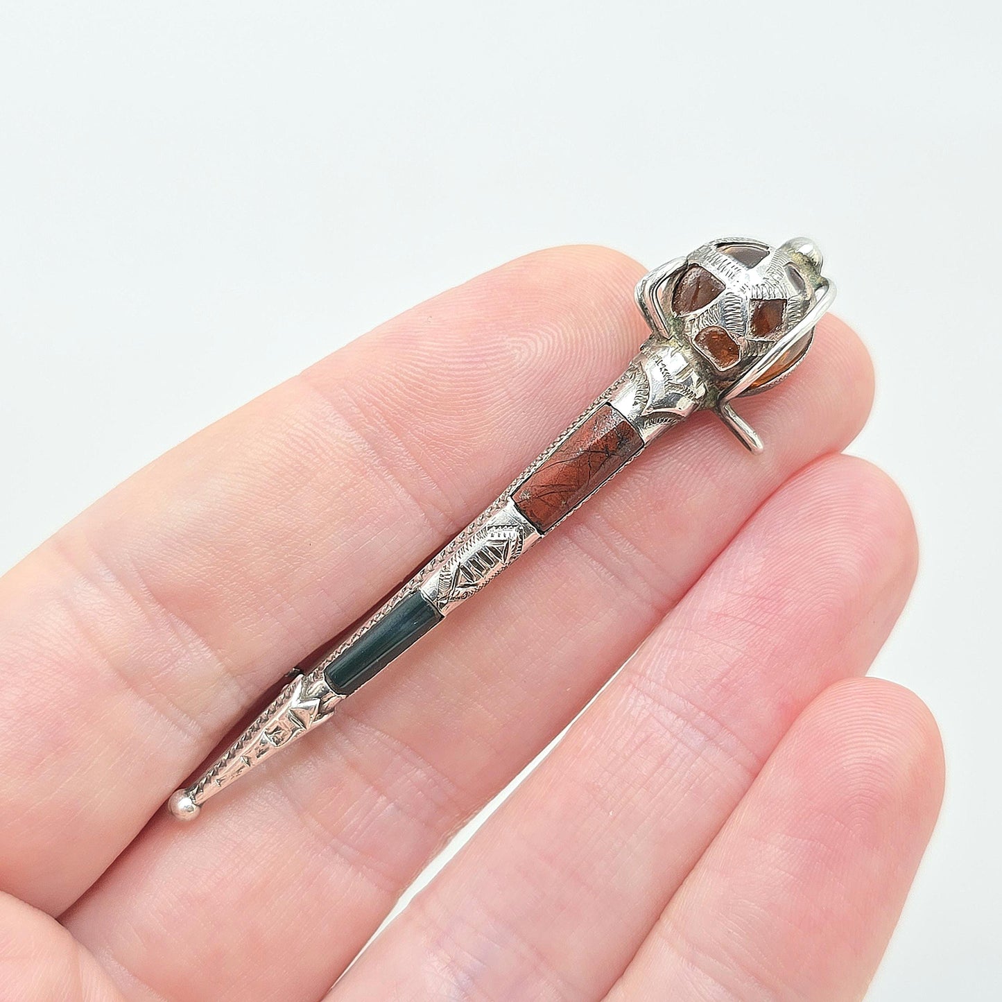 Antique Sterling Silver Dirk Brooch Pin Scottish Sword Bloodstone Red Jasper Victorian Scotland Genuine Real Vintage Jewelry Jewellery