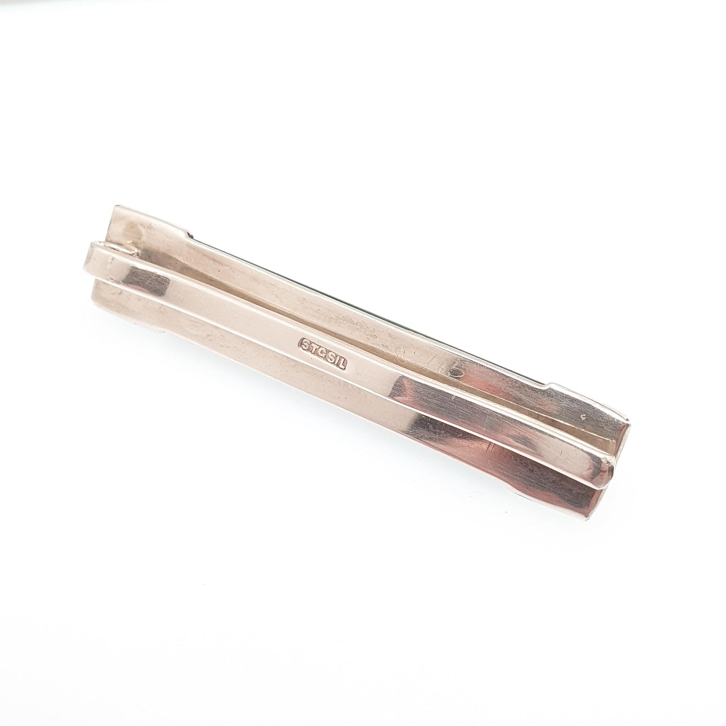 Antique Sterling Silver Nephrite Jade Tie Clip New Zealand Jadeite Rectangular Bar 1920s Art Deco Fine Estate Mens Gents Jewelry Jewellery