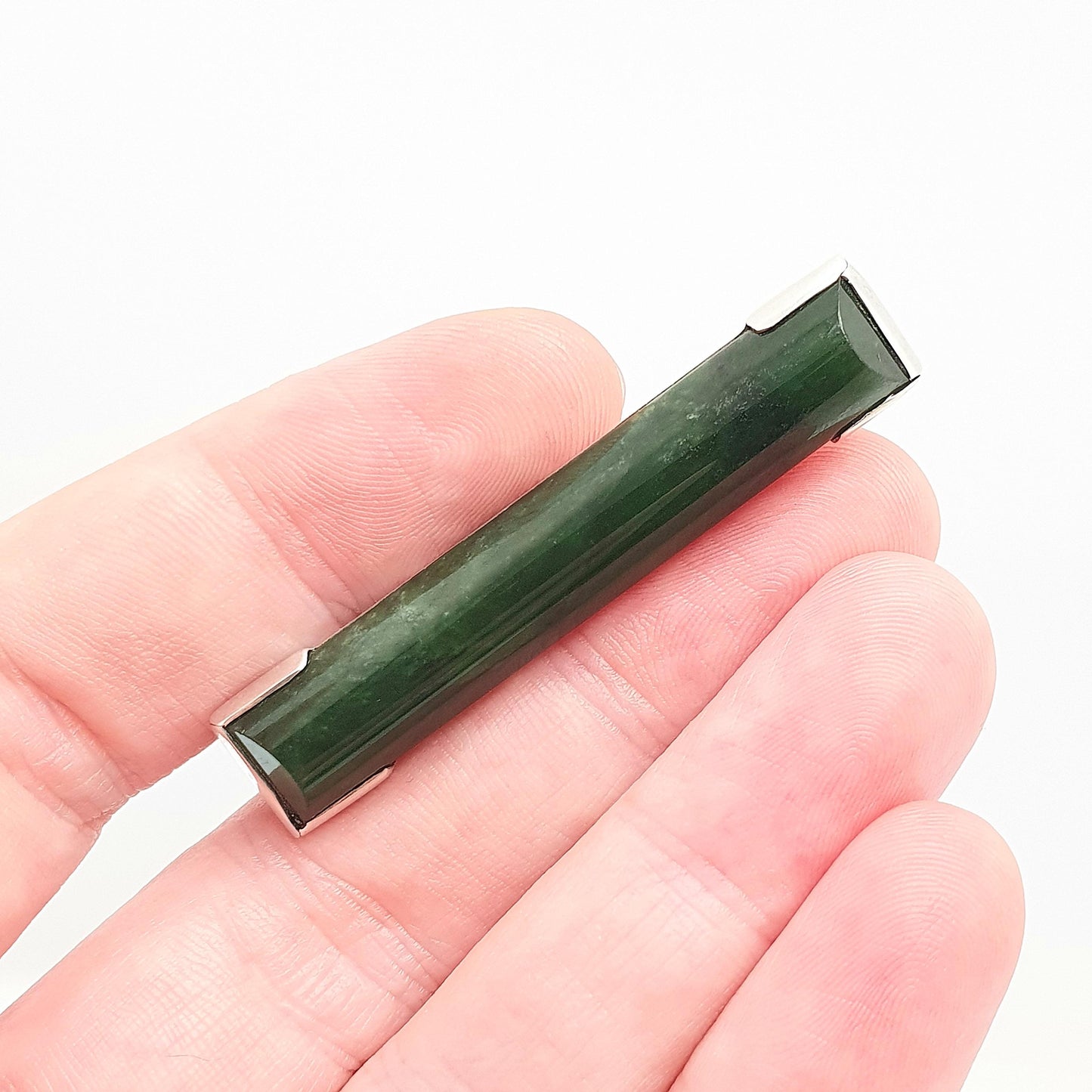 Antique Sterling Silver Nephrite Jade Tie Clip New Zealand Jadeite Rectangular Bar 1920s Art Deco Fine Estate Mens Gents Jewelry Jewellery