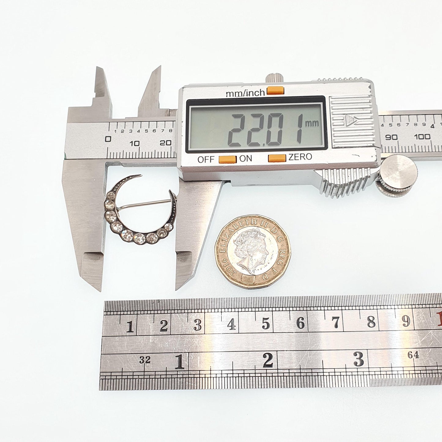 Antique Crescent Moon Solid Silver Brooch Victorian Diamond Paste Foiled Backs Sparkly Celestial 935 Jewelry Jewellery Vintage Moons