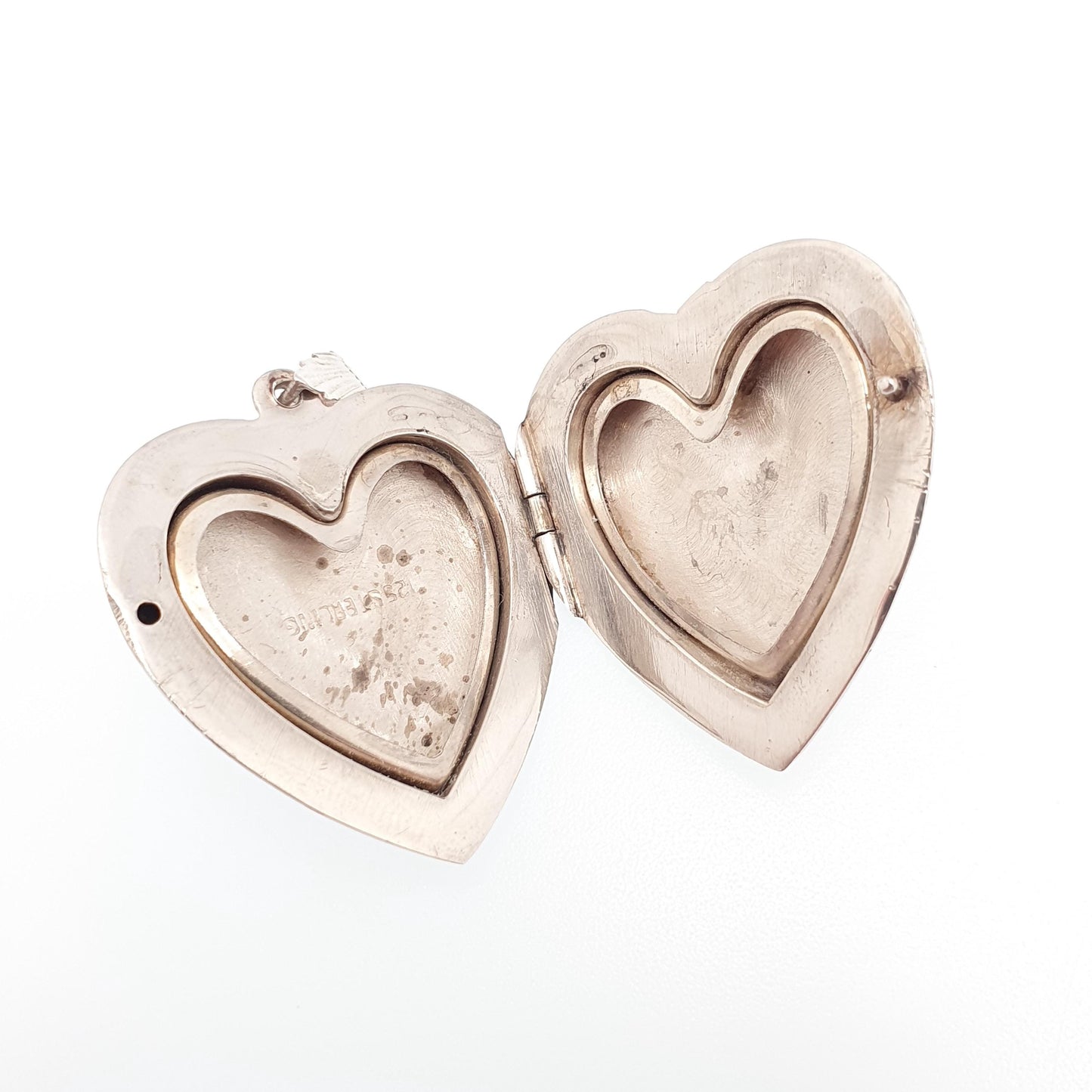 Vintage Sterling Silver Large Heart Locket Big Necklace Pendant Hand Engraved Solid 925 Cute Picture Photo Womens Ladies Jewelry Jewellery