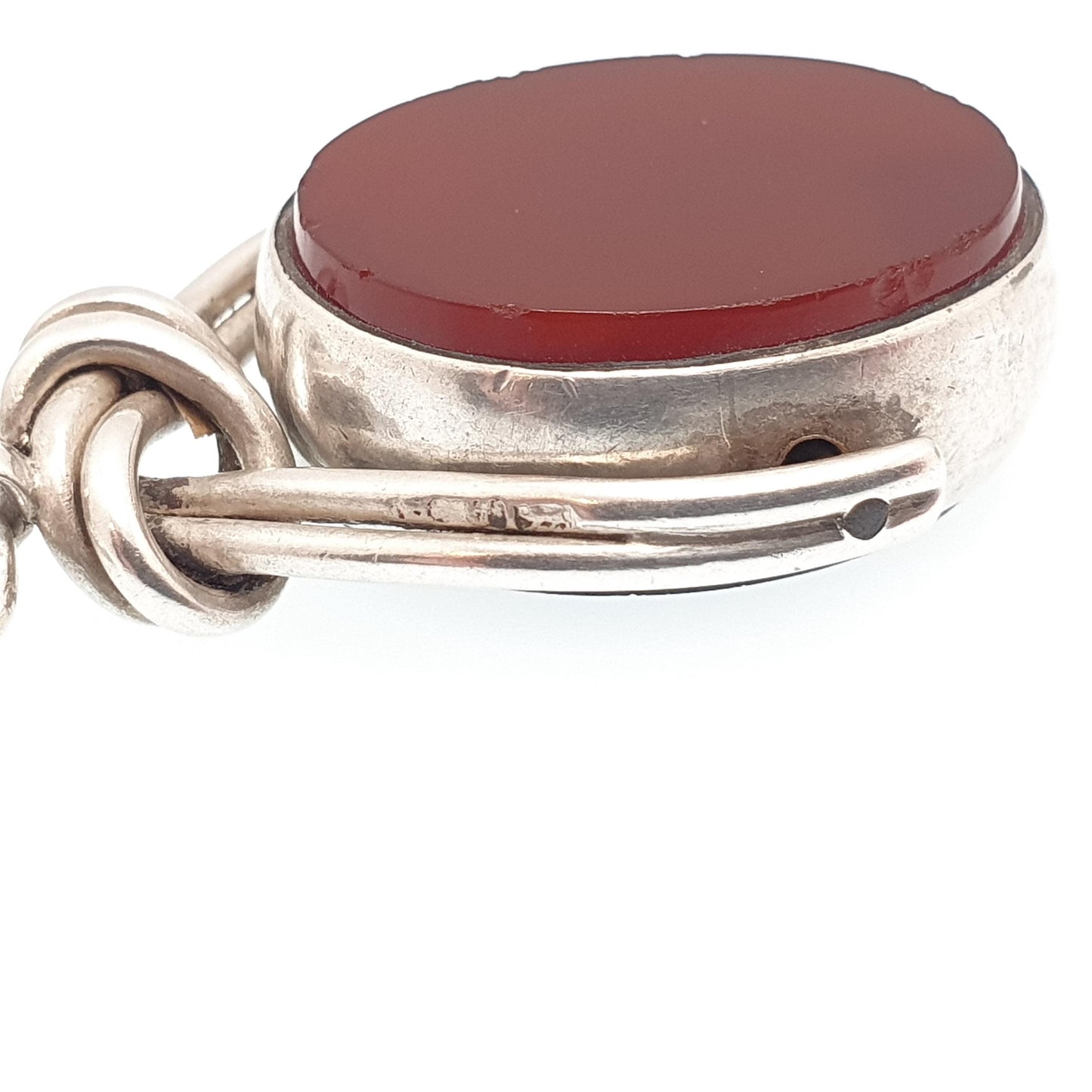 Antique Victorian Sterling Silver Spinner Bloodstone Fob Necklace Pendant Carnelian Oval Gemstone Vintage Mens Womens Jewelry Jewellery