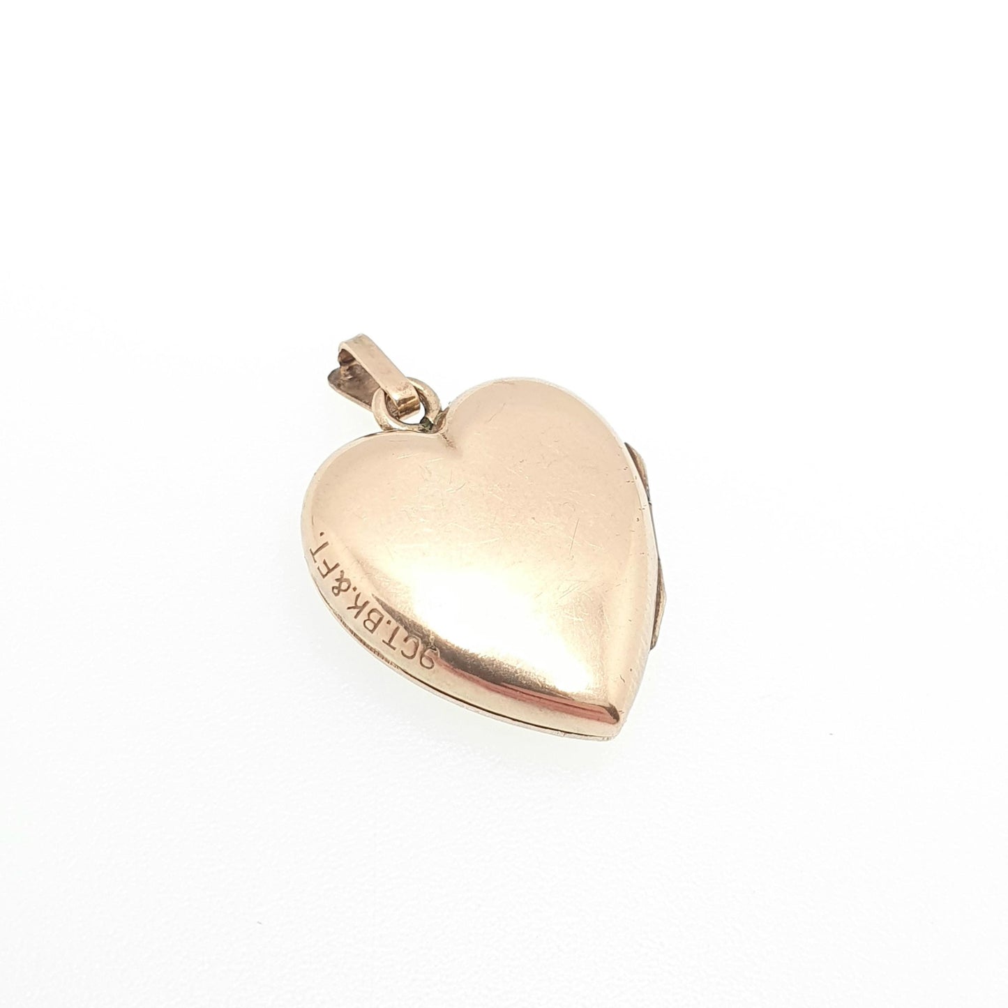 Antique 9ct Gold Heart Locket Cute Engraved Solid 9k 375 Pendant Fine Estate Love Gift Back & Front Necklace Retro Jewelry Womens Jewellery