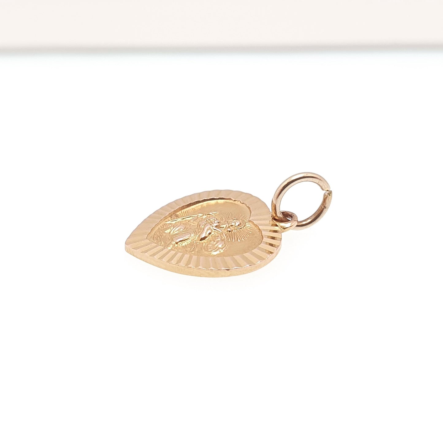 Vintage GEORG JENSEN 9ct 375 Gold St Christopher Charm Pendant Heart Shape Necklace Small Solid 9k Travel Saint Jewellery Jewelry Men Women