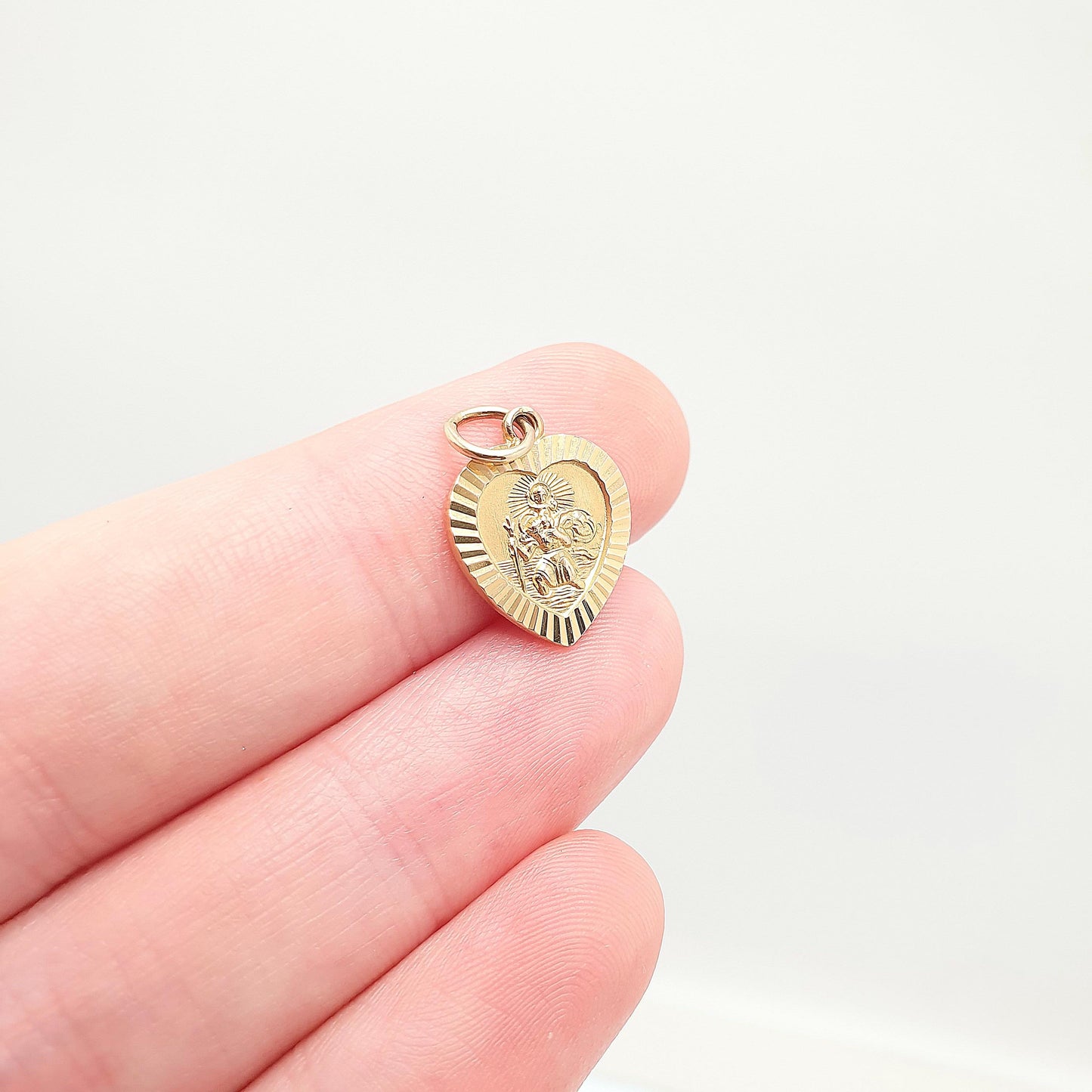 Vintage GEORG JENSEN 9ct 375 Gold St Christopher Charm Pendant Heart Shape Necklace Small Solid 9k Travel Saint Jewellery Jewelry Men Women