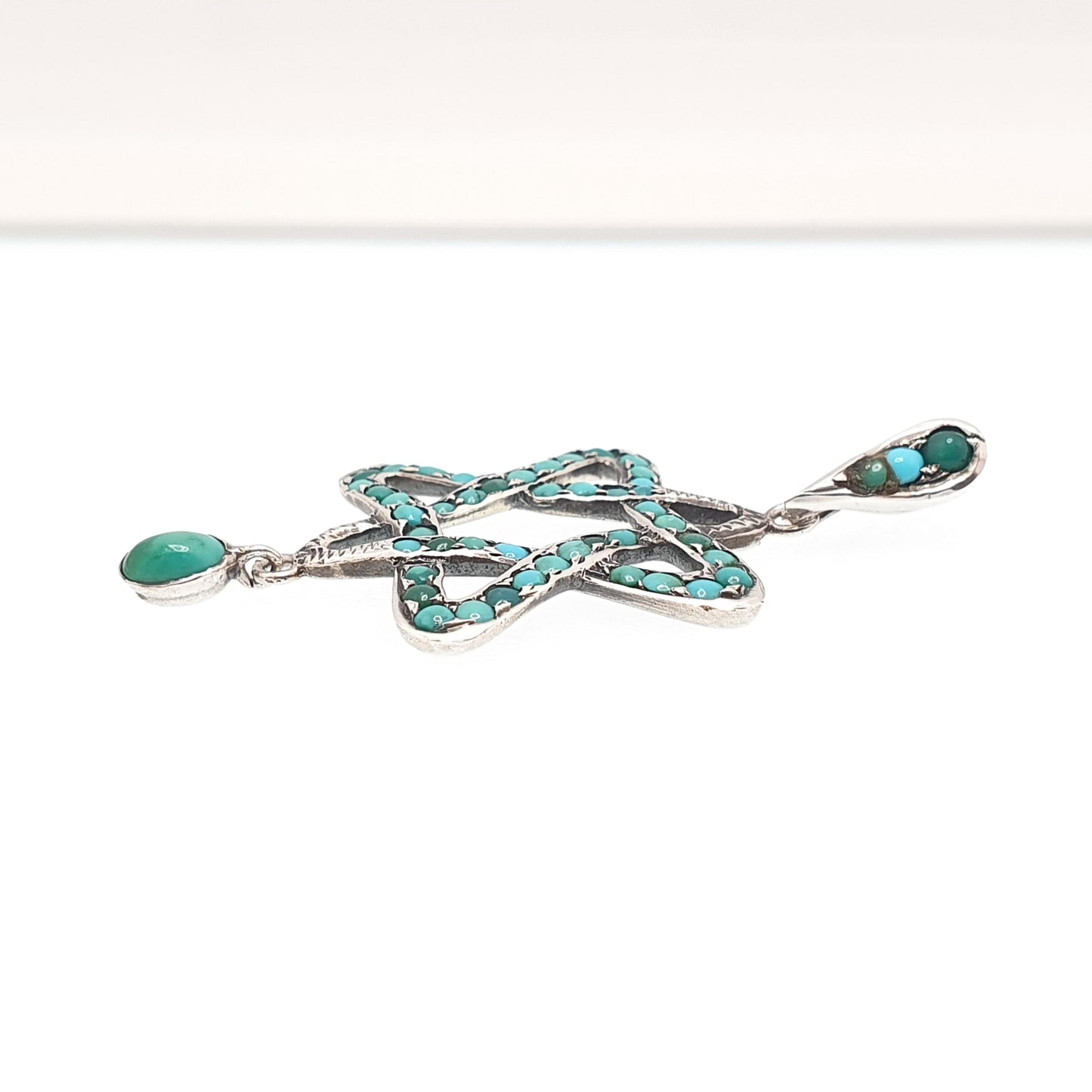 Antique Solid Silver Turquoise Star Pendant Necklace Victorian 6 Point Star Celestial Hanging Drop Natural Gemstone Womens Jewellery Jewelry